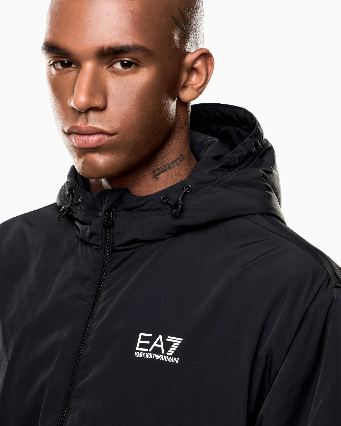 EA7 Emporio Armani 7M000790 Core Identity Nylon Hooded Sweatshirt - Black - Image 4