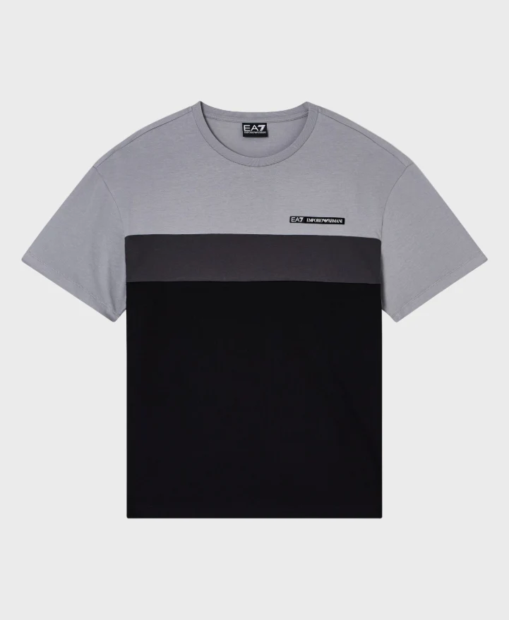 EA7 Emporio Armani 7M000935 Athletic Colour Block Cotton-Blend Crew-Neck T-Shirt - Grey