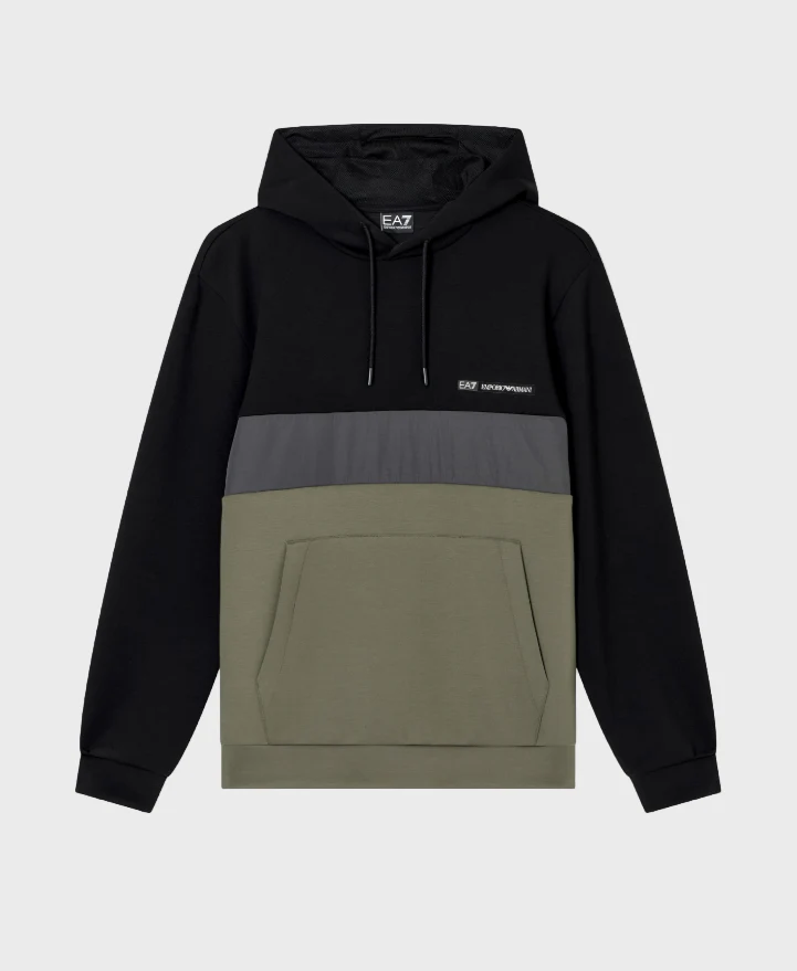 EA7 Emporio Armani 7M000937 Athletic Colour Block Hooded Sweatshirt - Green