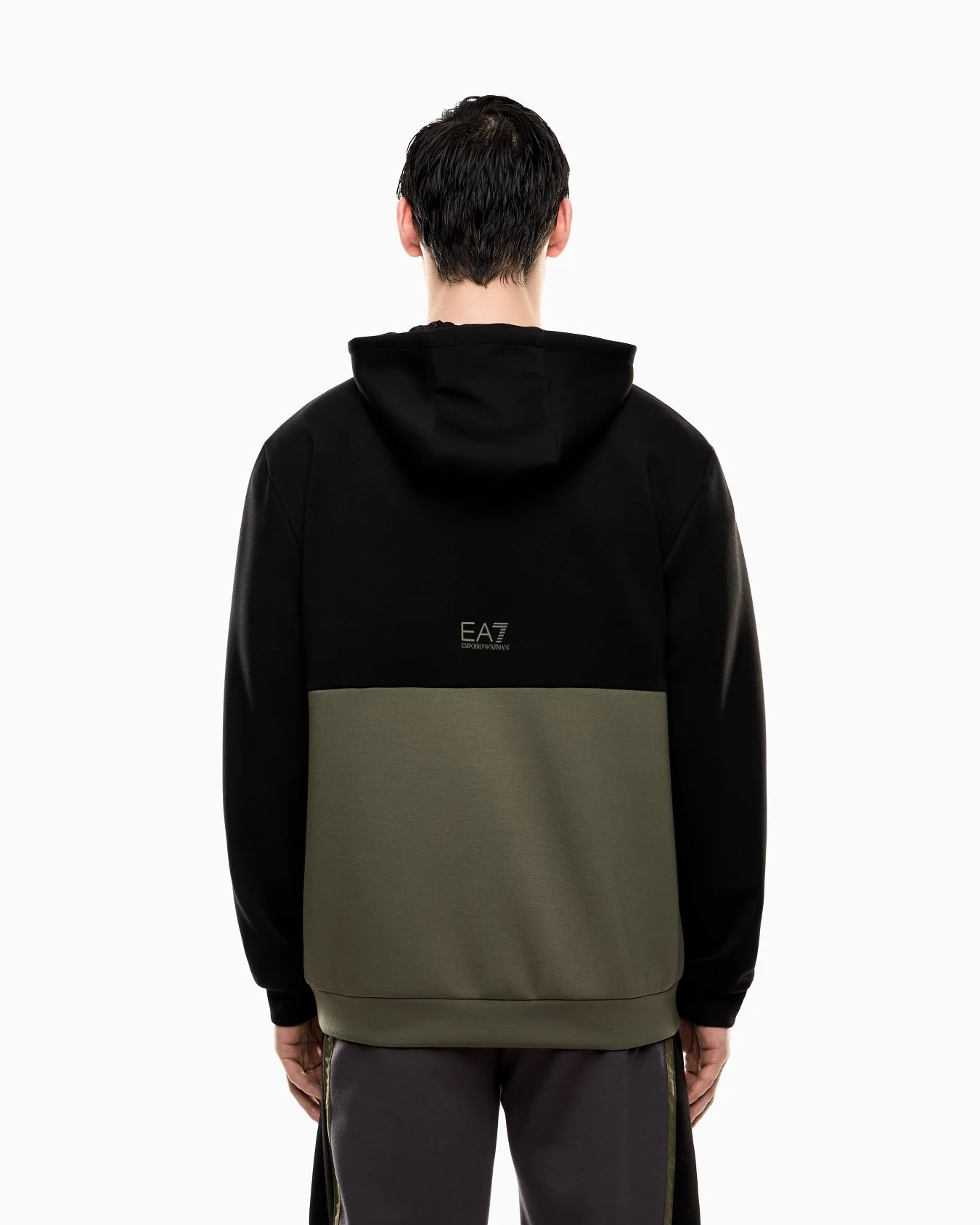 EA7 Emporio Armani 7M000937 Athletic Colour Block Hooded Sweatshirt - Green - Image 3