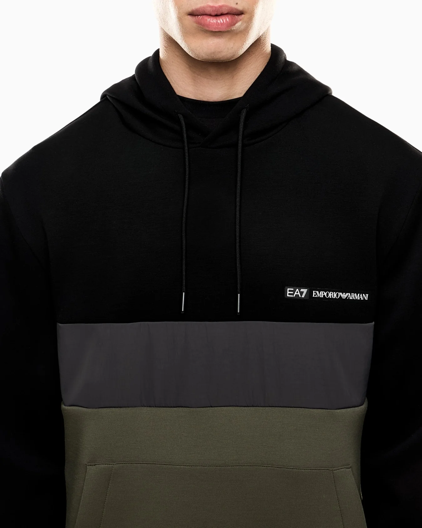 EA7 Emporio Armani 7M000937 Athletic Colour Block Hooded Sweatshirt - Green - Image 4