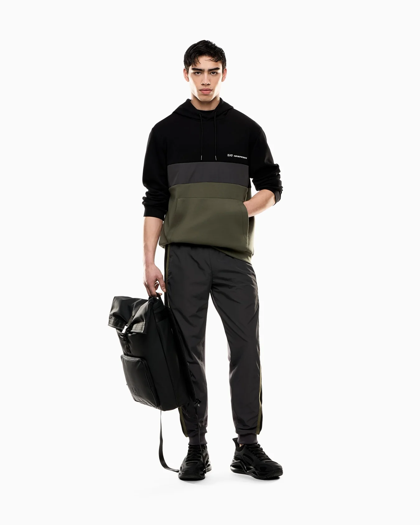 EA7 Emporio Armani 7M000937 Athletic Colour Block Hooded Sweatshirt - Green - Image 5