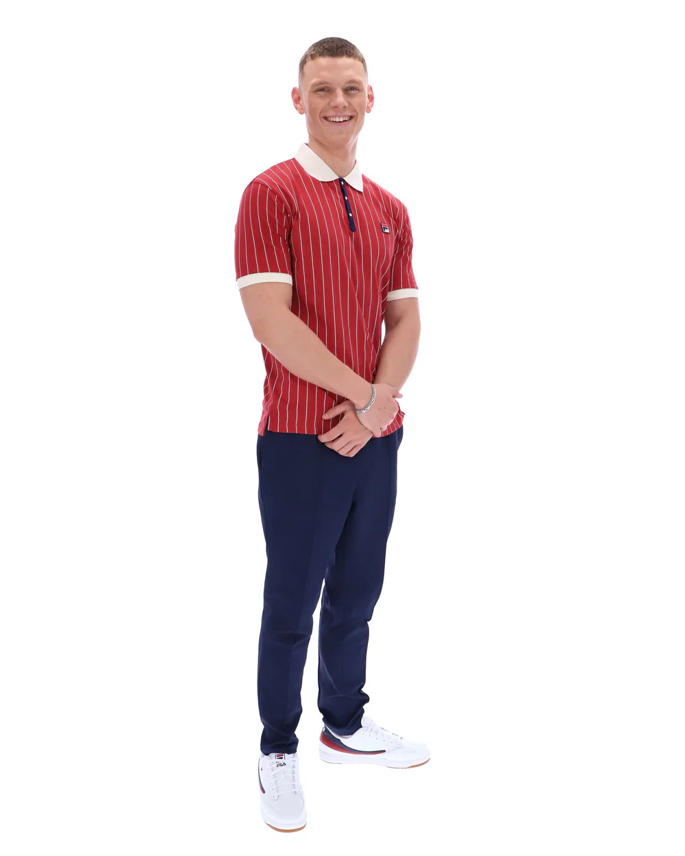 Fila LM1839AT Classic Vintage Striped Polo T-Shirt 755 - Garnet/Gardenia/Fila Navy - Image 3