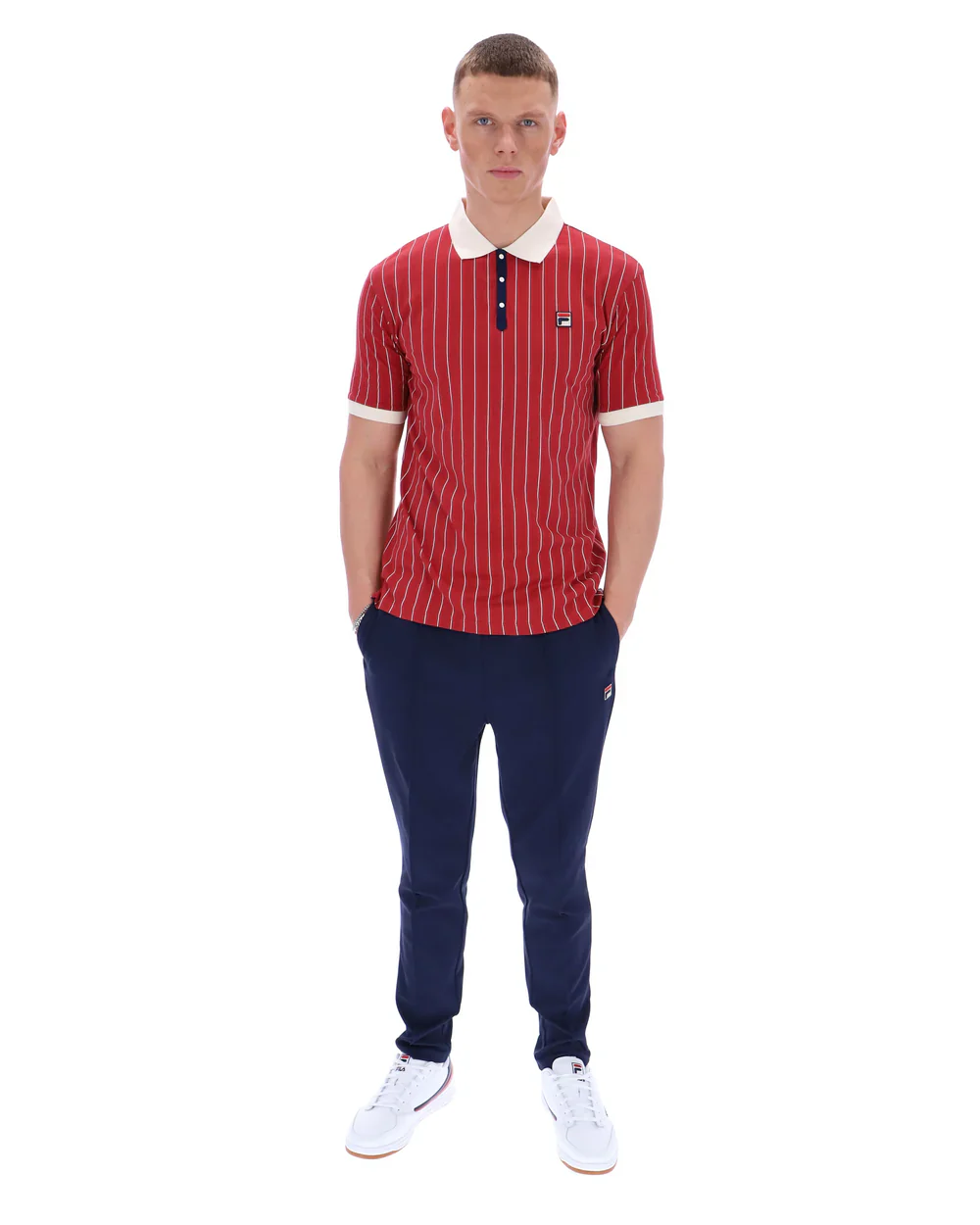 Fila LM1839AT Classic Vintage Striped Polo T-Shirt 755 - Garnet/Gardenia/Fila Navy - Image 4