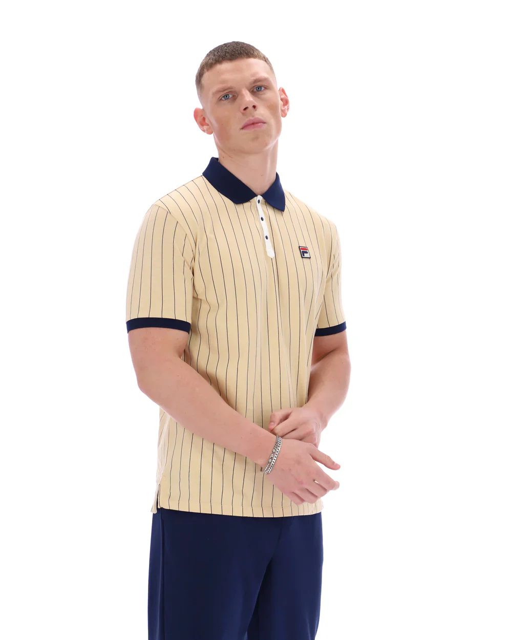 Fila LM1839AT Classic Vintage Striped Polo T-Shirt 921 Classic Beige/Fila Navy/Gardenia - Image 2