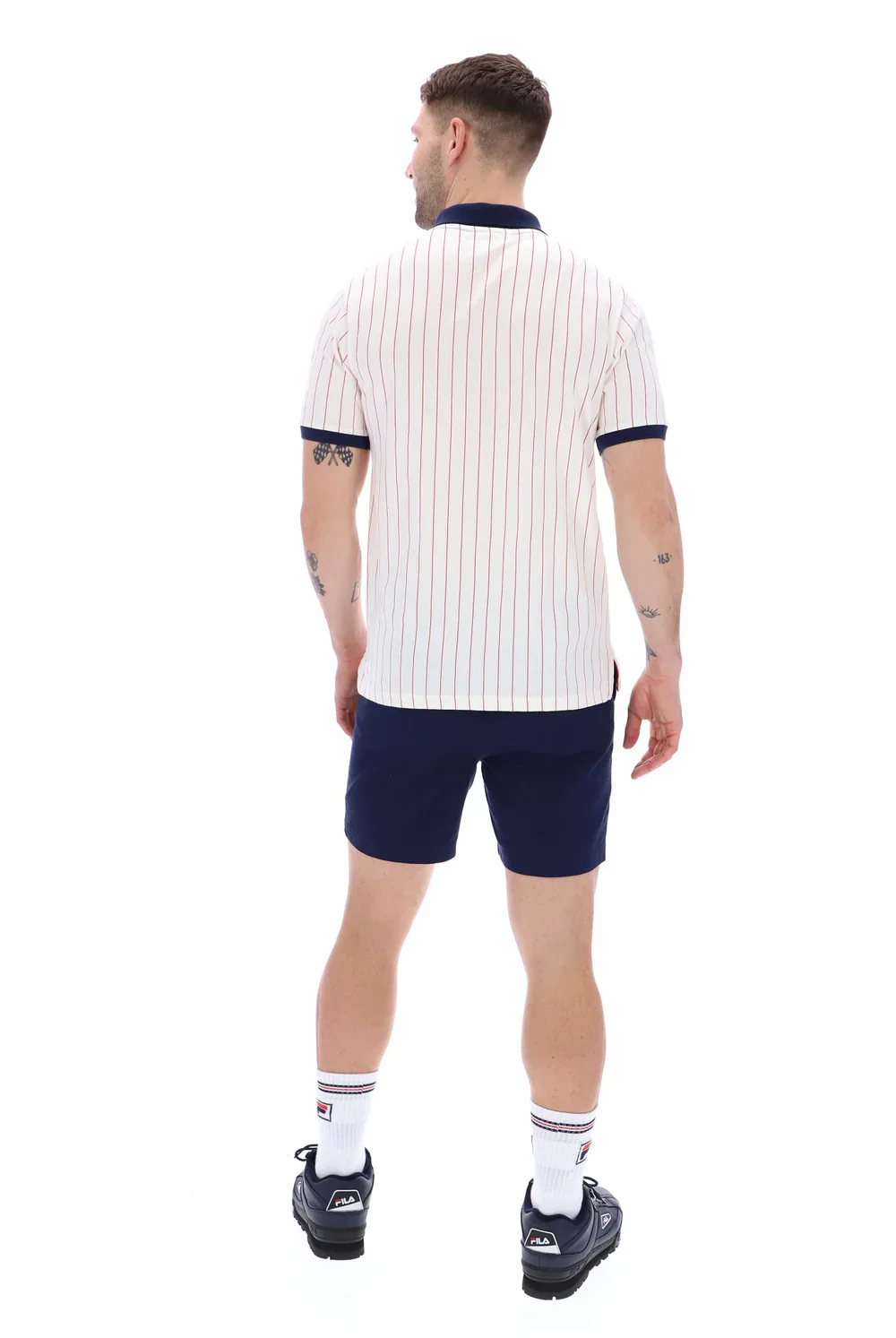 Fila LM1839AT Classic Vintage Striped Polo T-Shirt - White/Navy Fila/Fila Red - Image 3