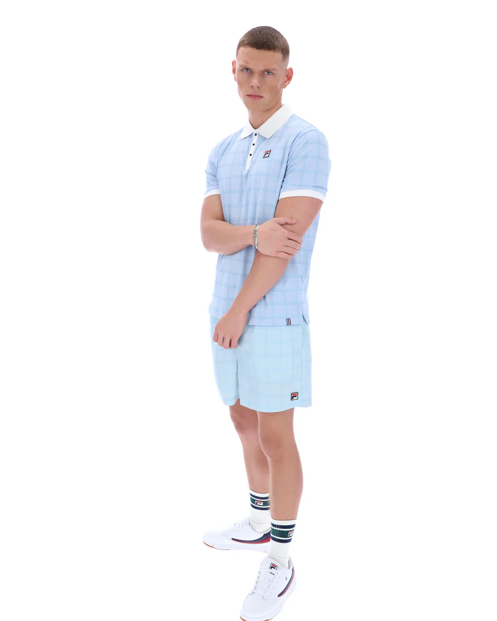 Fila SS26MH060 Ignazio Tonal Check Polo T-Shirt 137 - Skyway/Fila Navy - Image 2