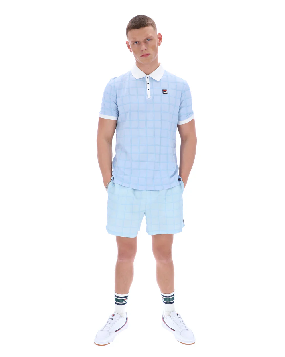 Fila SS26MH060 Ignazio Tonal Check Polo T-Shirt 137 - Skyway/Fila Navy - Image 3