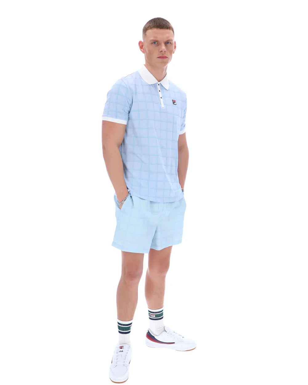 Fila SS26MH060 Ignazio Tonal Check Polo T-Shirt 137 - Skyway/Fila Navy - Image 4