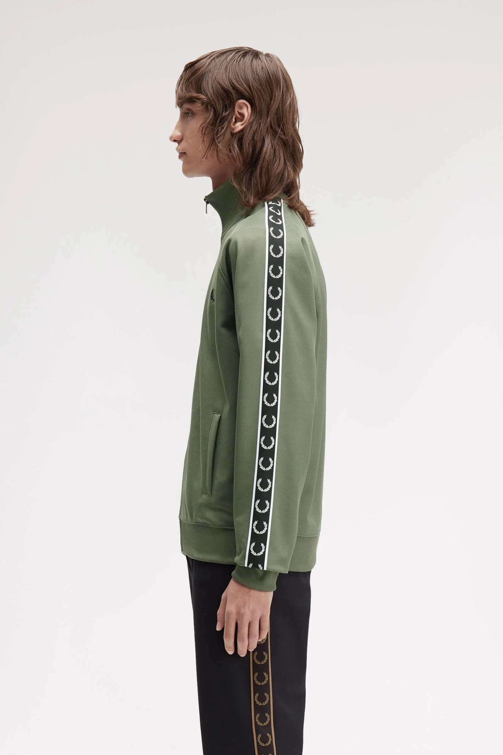 Fred Perry J4620 Taped Track Jacket Z50 Laurel Wreath Green/Black - Image 6