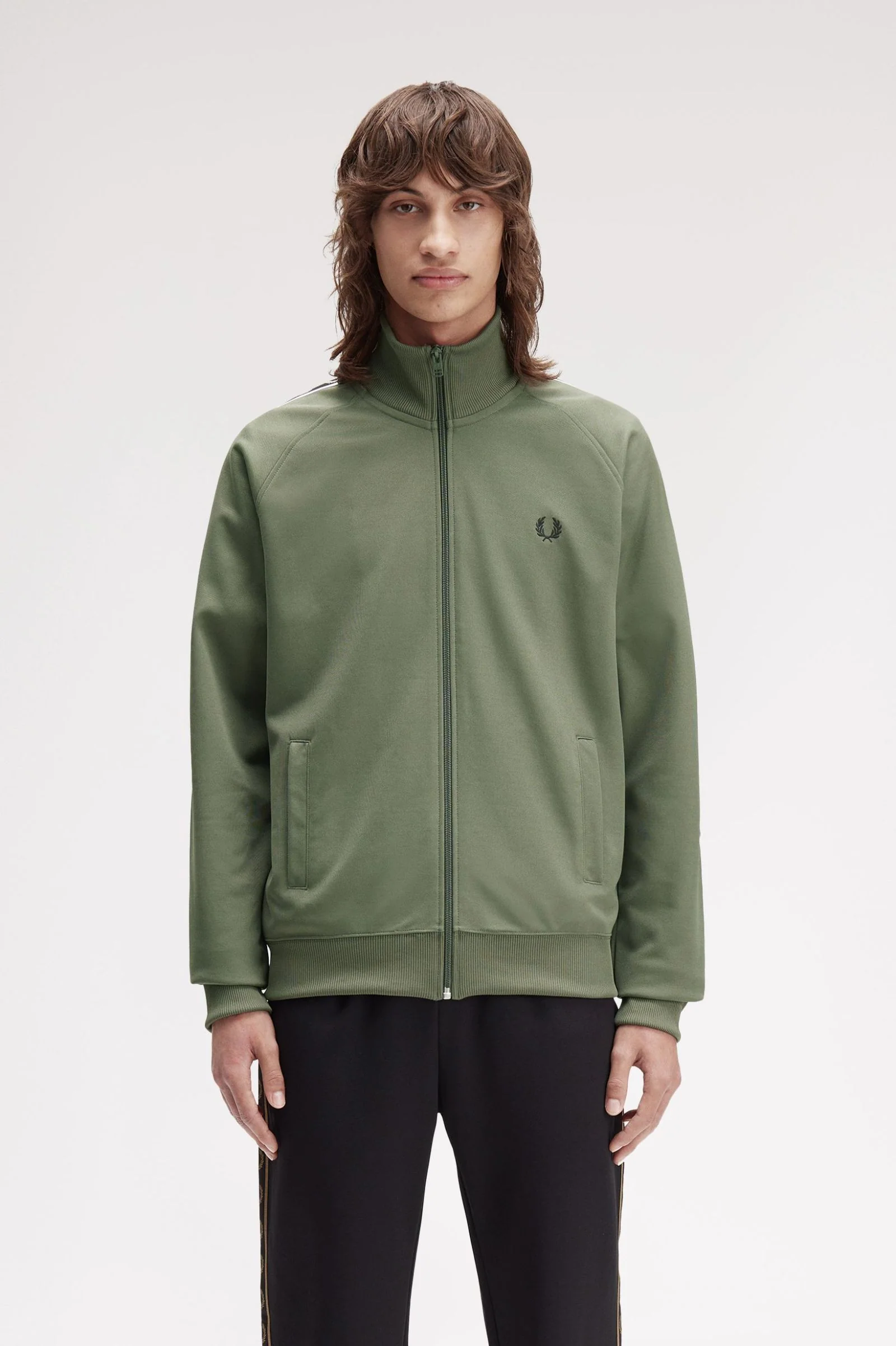 Fred Perry J4620 Taped Track Jacket Z50 Laurel Wreath Green/Black - Image 7