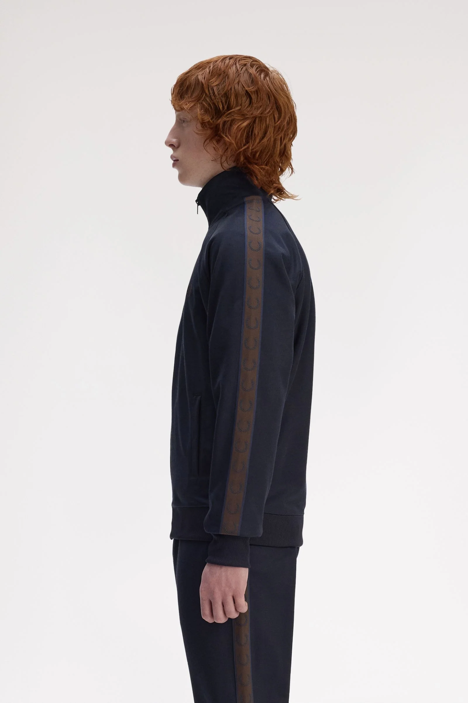 Fred Perry J5557 Contrast Tape Track Jacket - 40A Navy / Burnt Tobacco - Image 4
