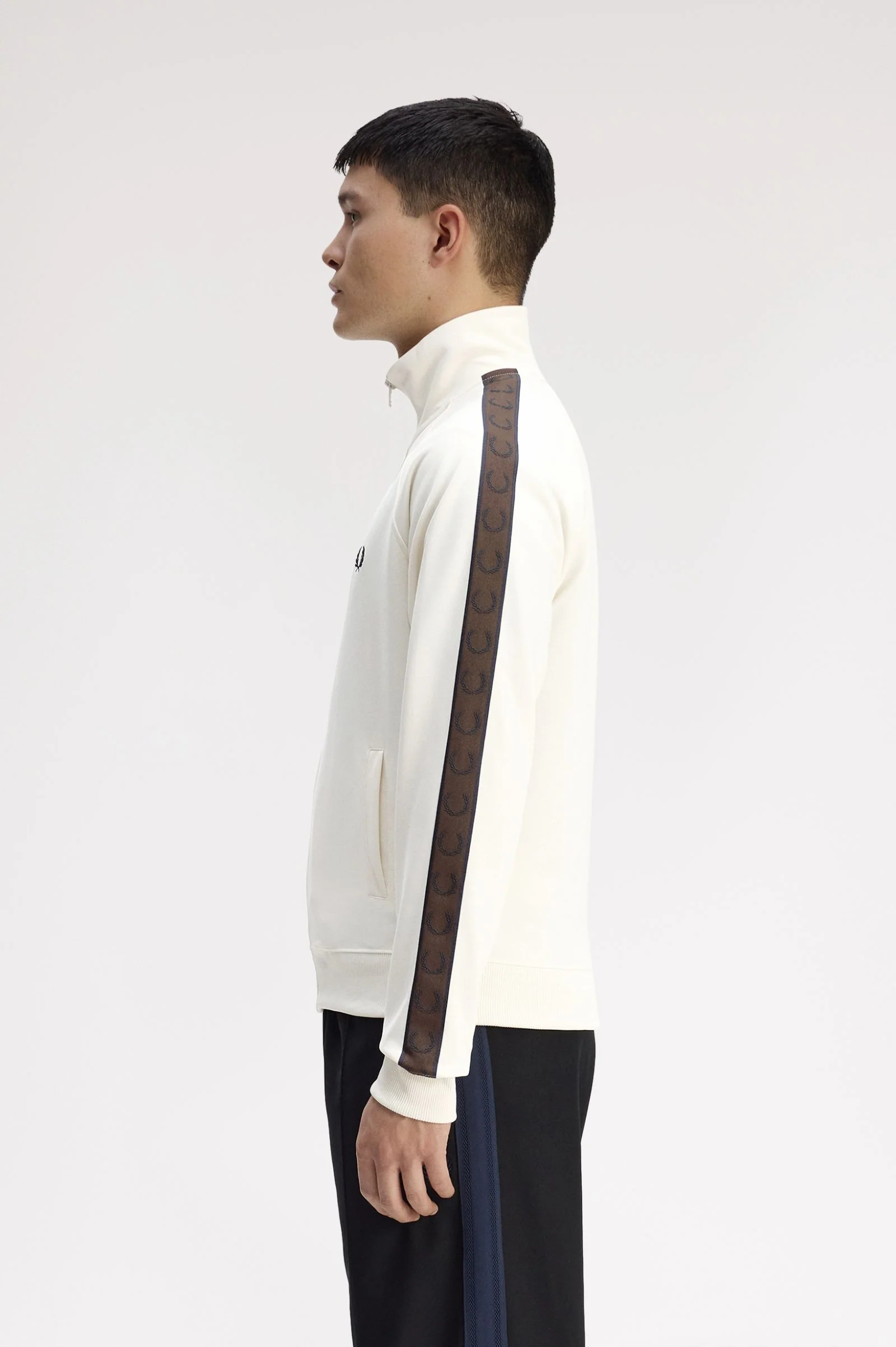 Fred Perry J5557 Contrast Tape Track Jacket - 42A Ecru/Burn Tobacco - Image 5