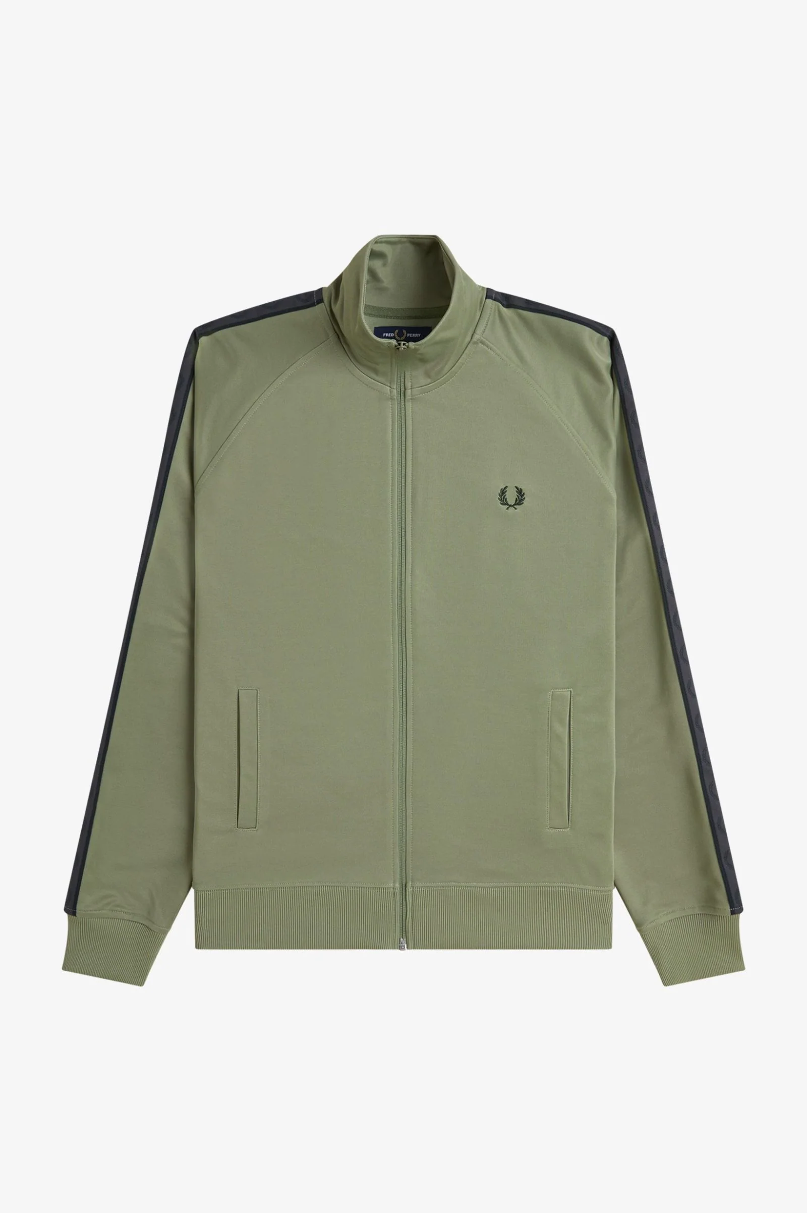 Fred Perry J5557 Contrast Tape Track Jacket - Z07 Olive/Anchor - Image 5