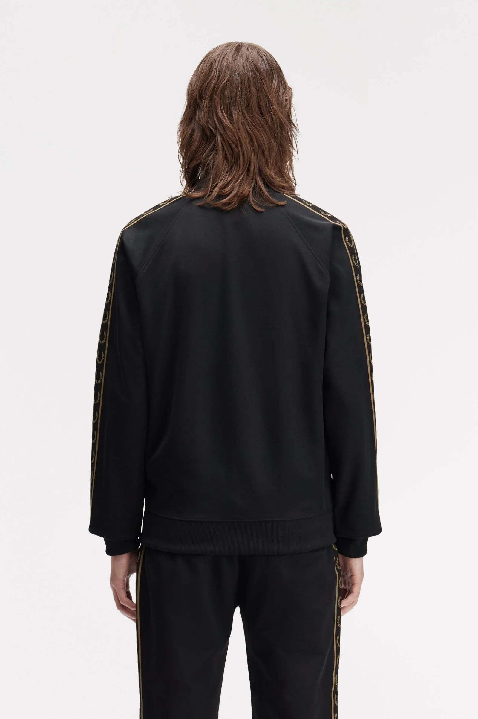 Fred Perry J5557 Contrast Taped Track Jacket - S77 Black / Shaded Stone - Image 3