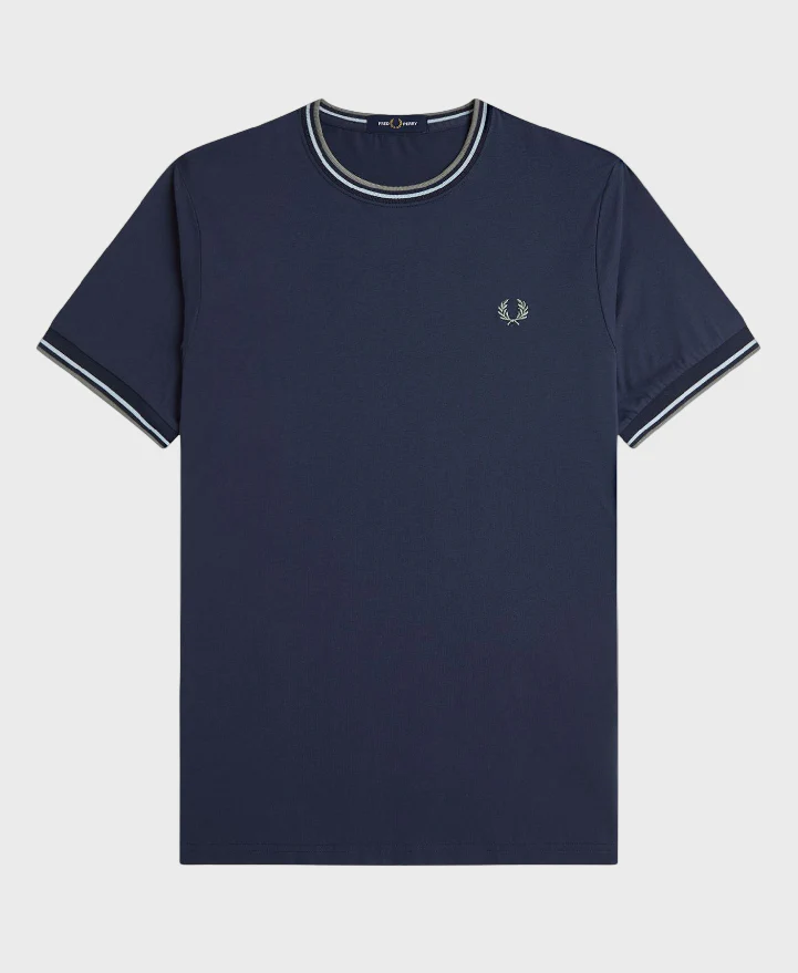 Fred Perry M1588V Twin Tipped T-Shirt Z47 Dark Airforce/Light Ice/Bay Leaf