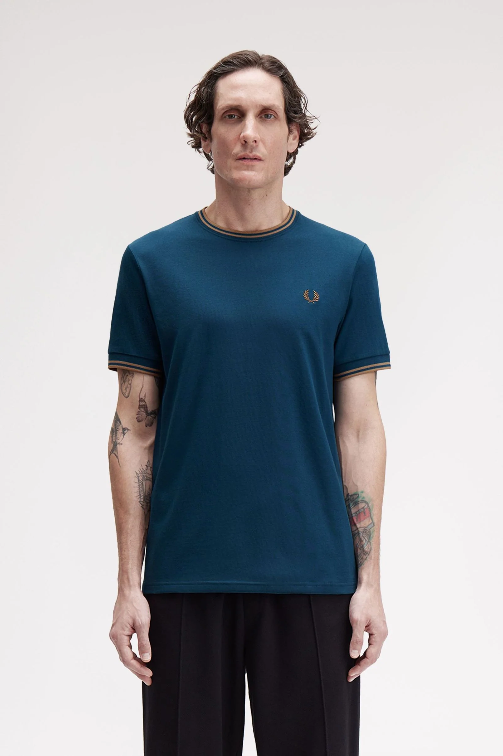 Fred Perry M1588V Twin Tipped T-Shirt Z48 Dark Petrol/Shaded Stone - Image 5