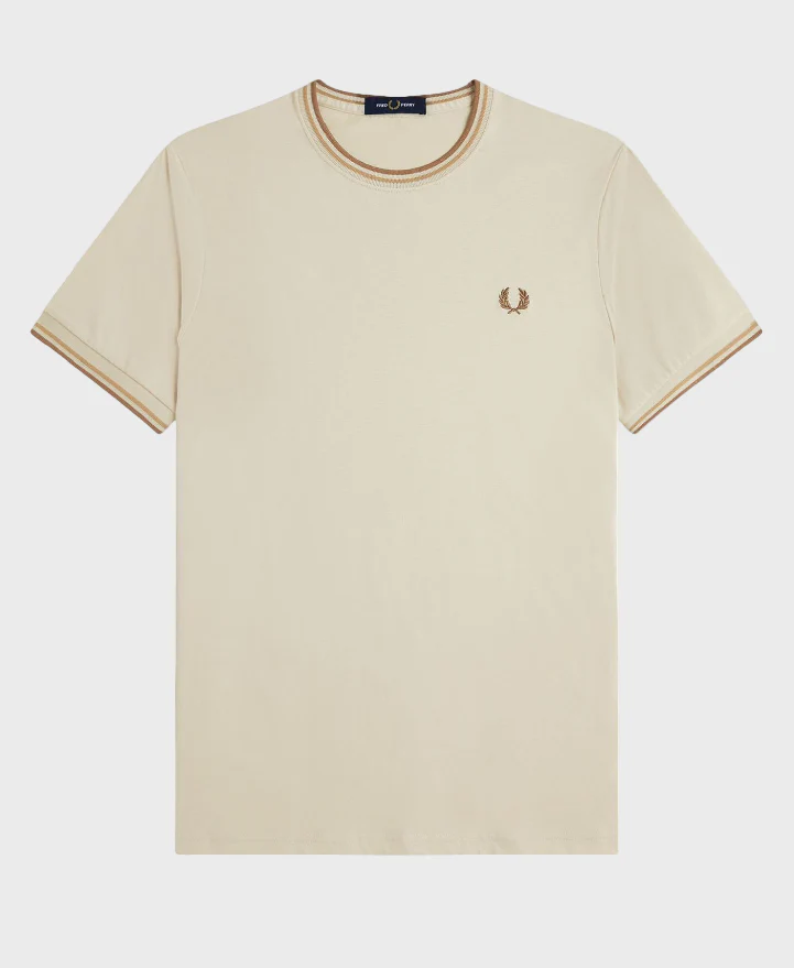 Fred Perry M1588V Twin Tipped T-Shirt Z53 Oatmeal/Warm Stone