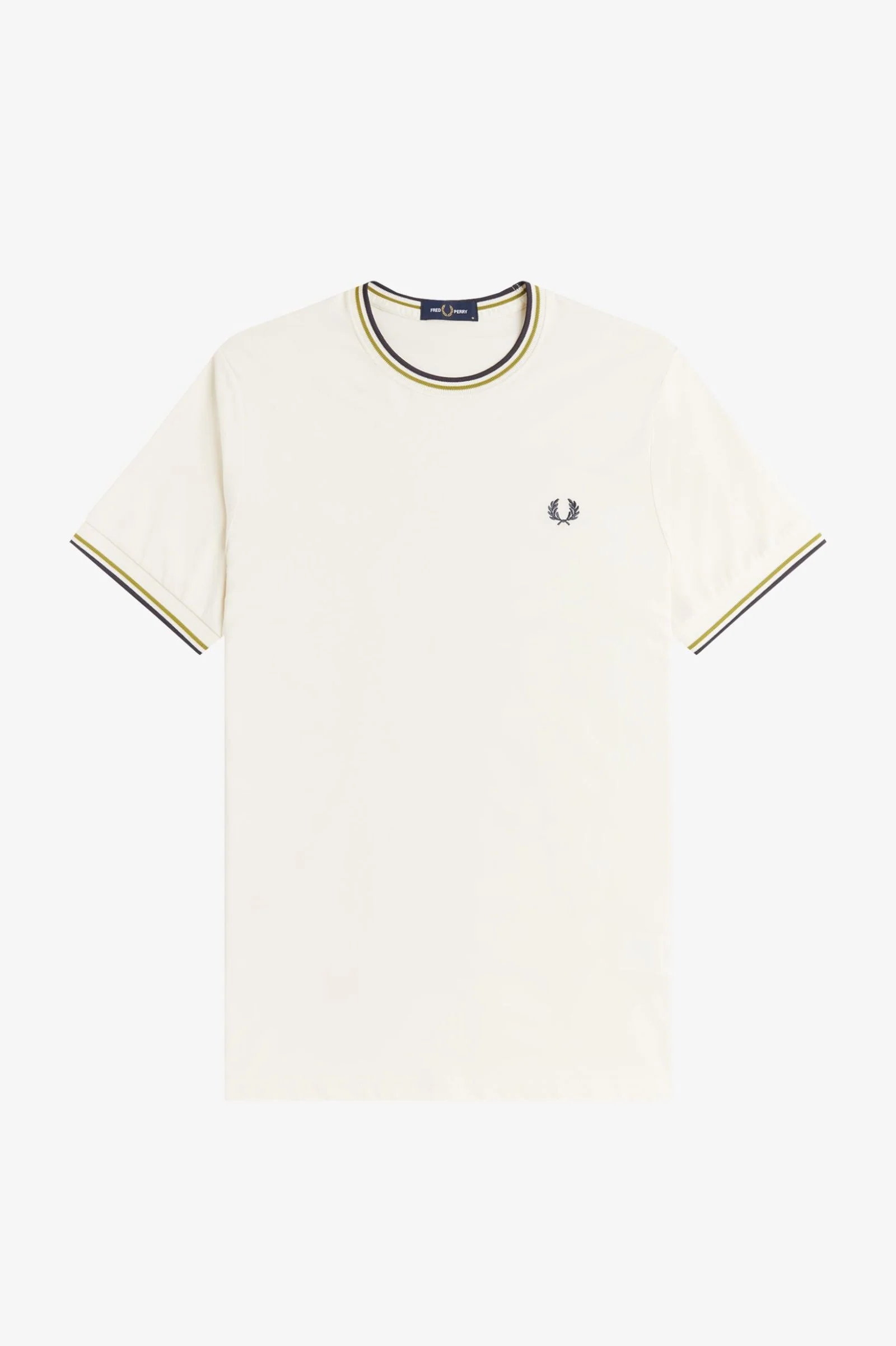 Fred Perry M1588V Twin Tipped T-Shirt - 46A Ecru/Tennis Ball Yellow/Anchor Grey - Image 5