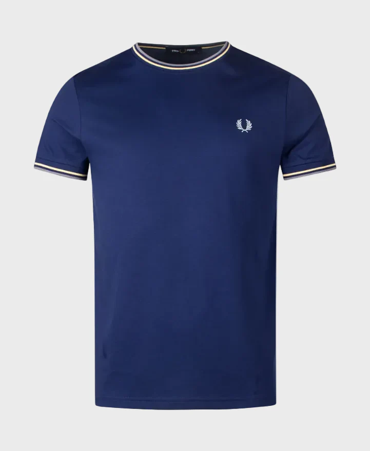 Fred Perry M1588V Twin Tipped T-Shirt - 48A French Navy/Champions Gold/Stockport Blue