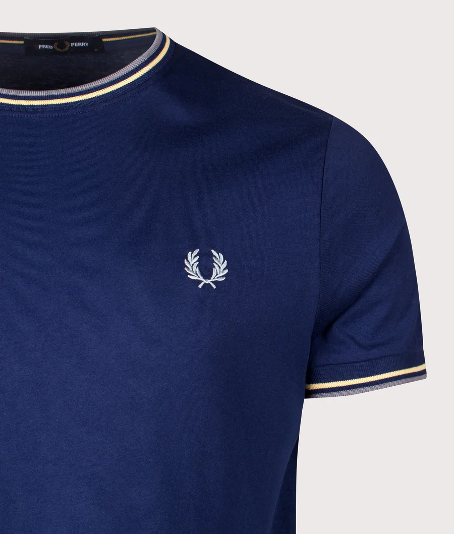 Fred Perry M1588V Twin Tipped T-Shirt - 48A French Navy/Champions Gold/Stockport Blue - Image 3