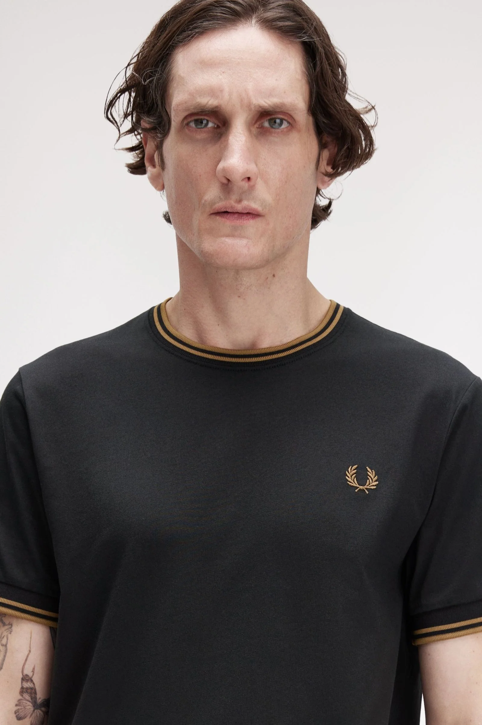 Fred Perry M1588V Twin Tipped T-Shirt - Q27 Black/Shaded Stone - Image 2