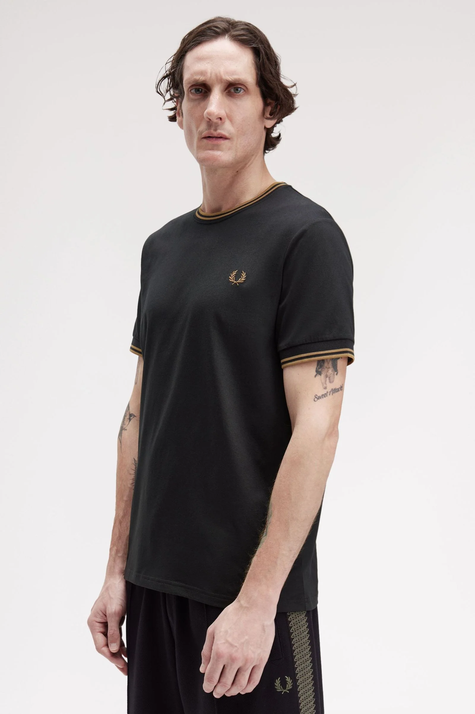 Fred Perry M1588V Twin Tipped T-Shirt - Q27 Black/Shaded Stone - Image 3
