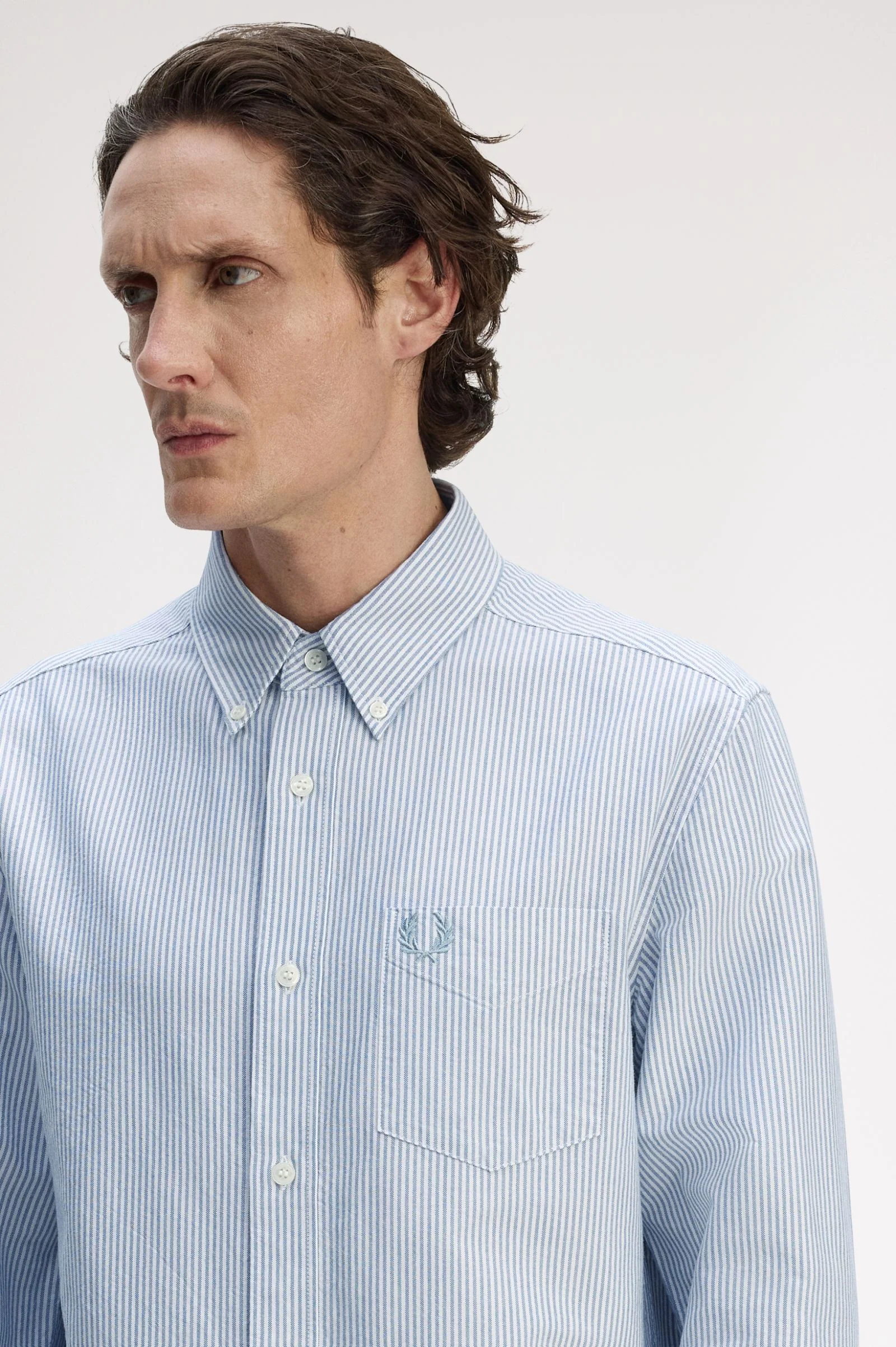 Fred Perry M1768 Oxford Stripe Shirt - 38A Blue/White - Image 4