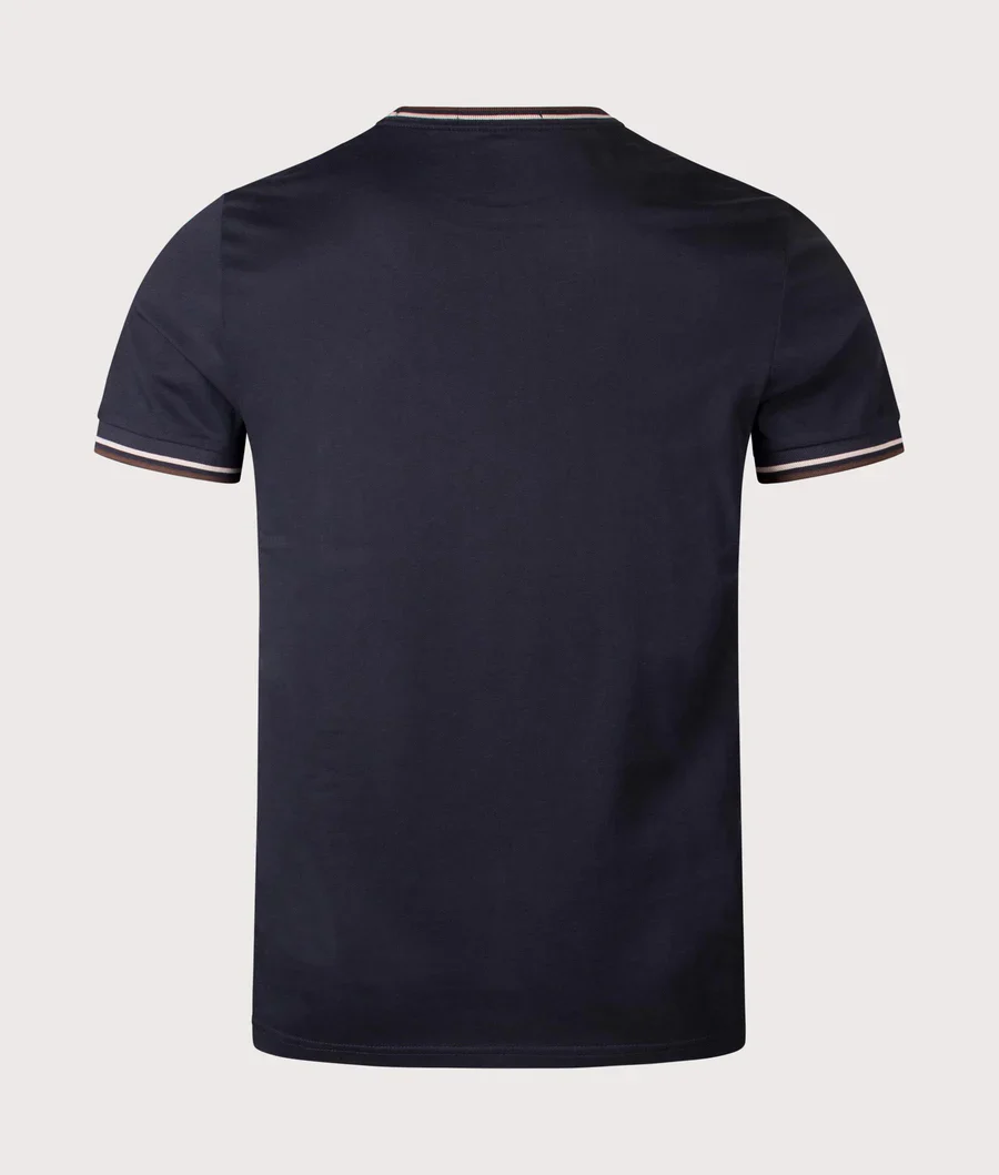 Fred Perry M188V Twin Tipped T-Shirt - 52A Navy/Warm Oat/Burnt Tobacco - Image 2