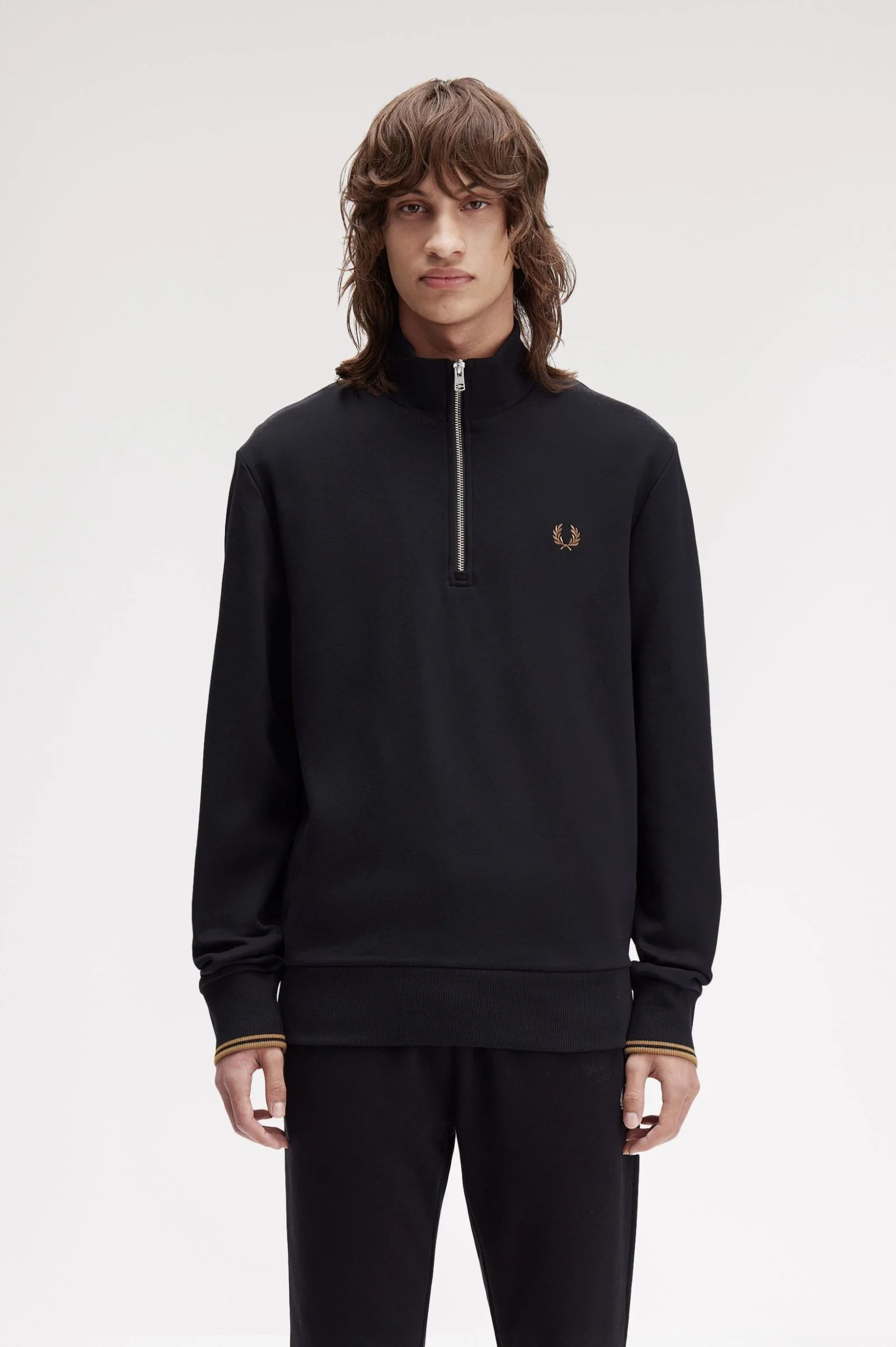 Fred Perry M3574 Half Zip Sweatshirt S77 Black/Shaded Stone - Image 3
