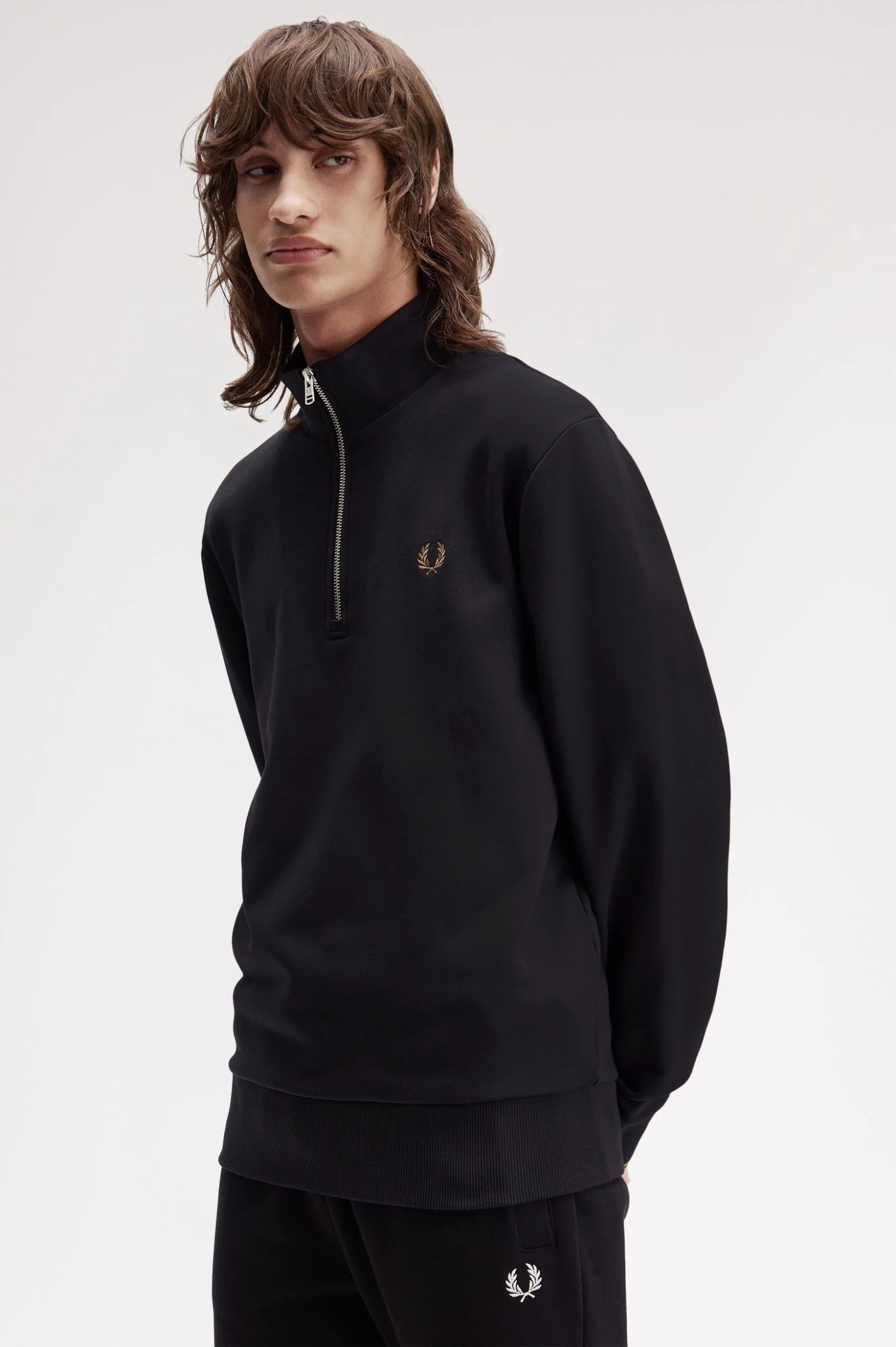 Fred Perry M3574 Half Zip Sweatshirt S77 Black/Shaded Stone - Image 4