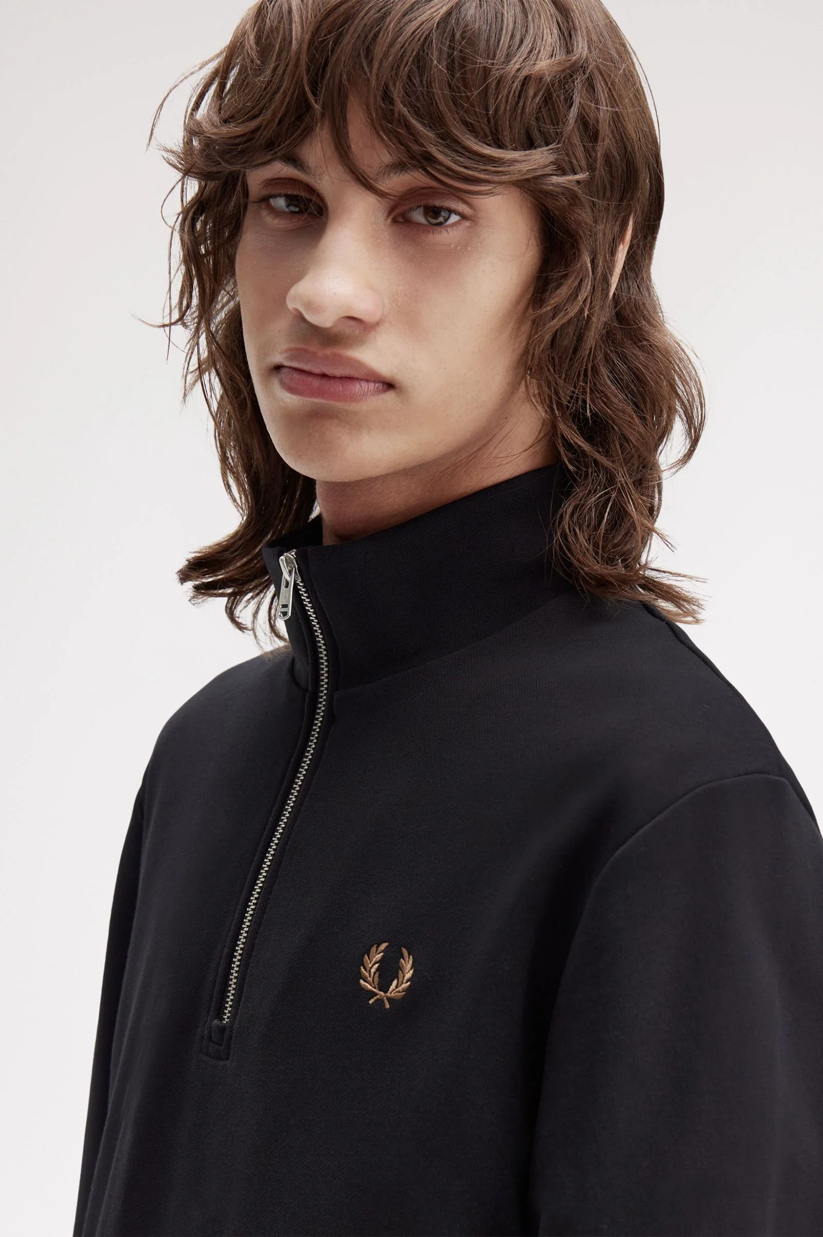 Fred Perry M3574 Half Zip Sweatshirt S77 Black/Shaded Stone - Image 6