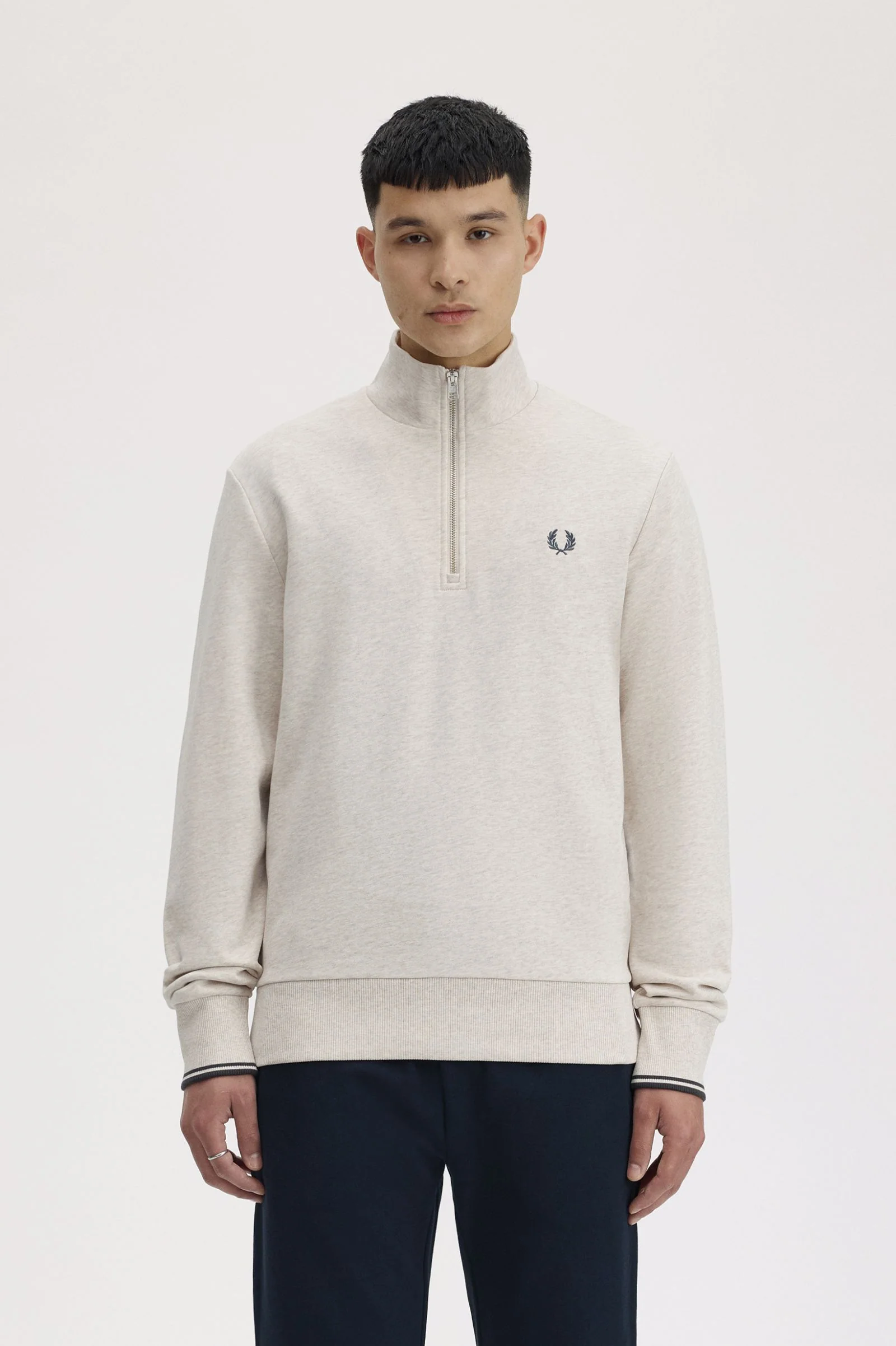 Fred Perry M3574 Half Zip Sweatshirt W50 Porridge Marl - Image 3
