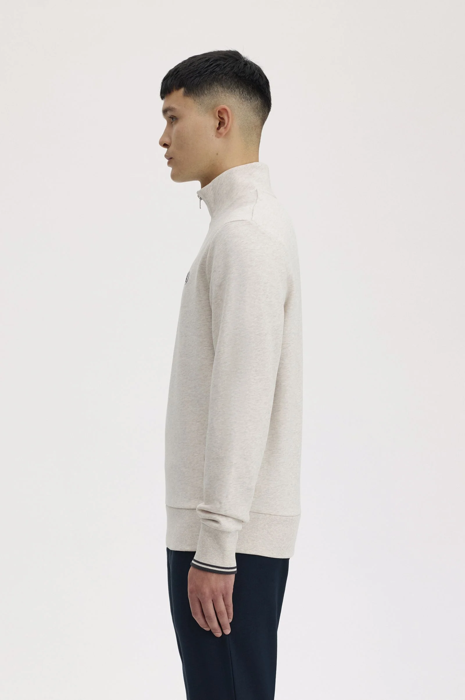 Fred Perry M3574 Half Zip Sweatshirt W50 Porridge Marl - Image 4