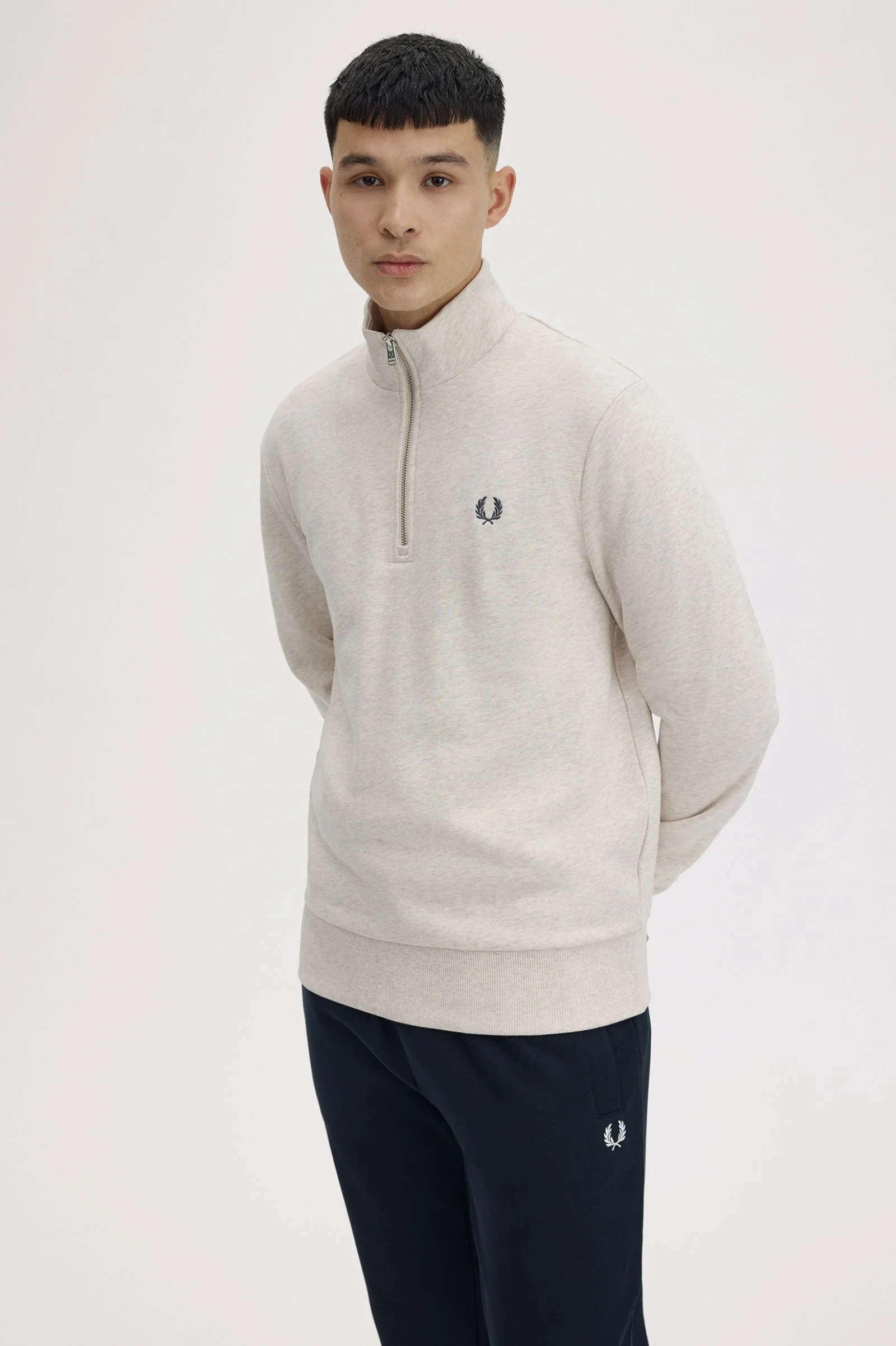 Fred Perry M3574 Half Zip Sweatshirt W50 Porridge Marl - Image 5