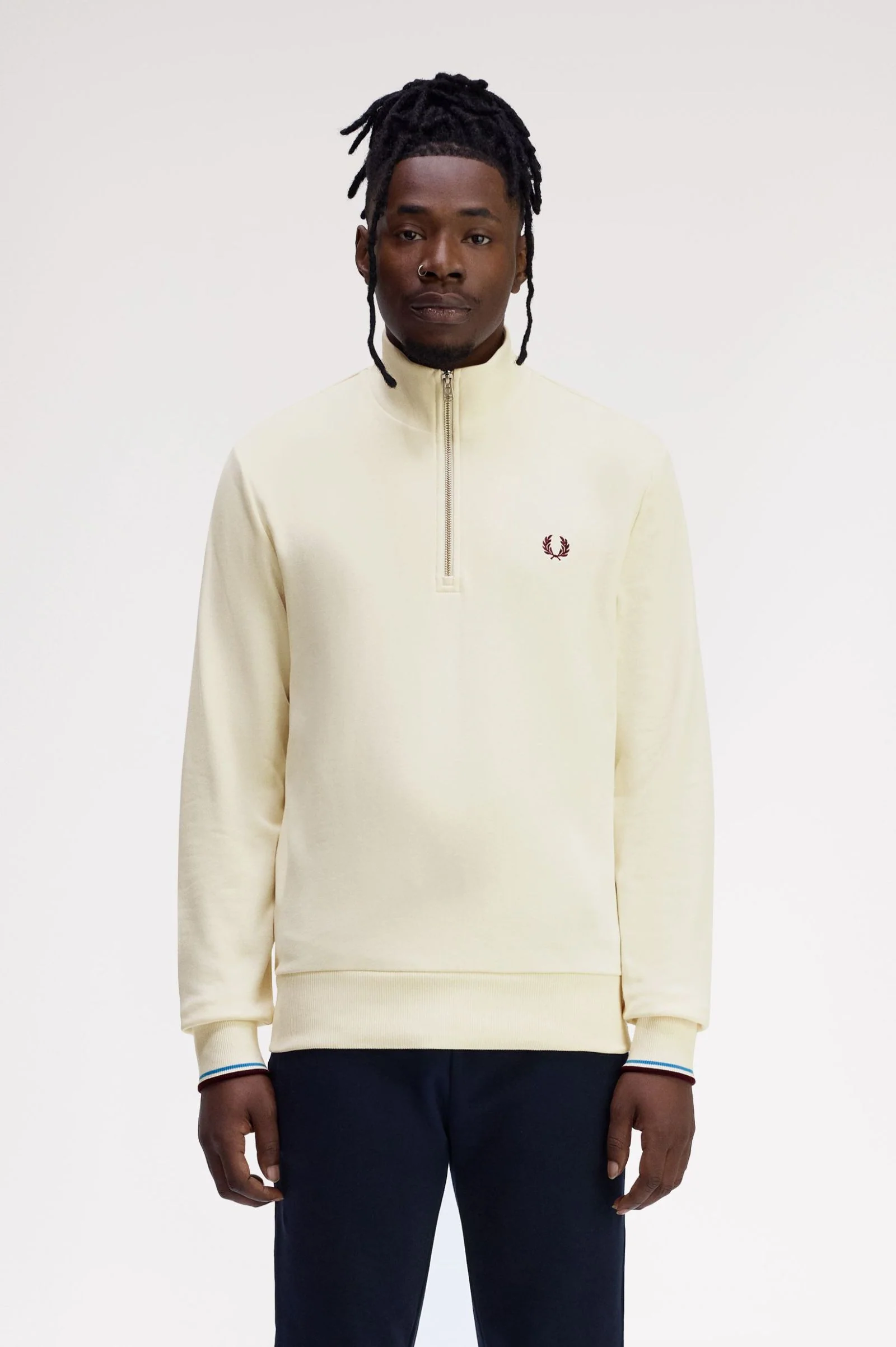 Fred Perry M3574 Half Zip Sweatshirt Z46 Ecru - Image 2