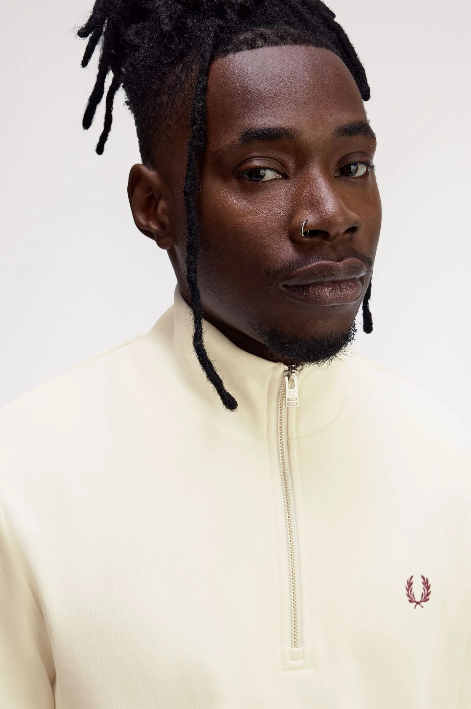 Fred Perry M3574 Half Zip Sweatshirt Z46 Ecru - Image 5