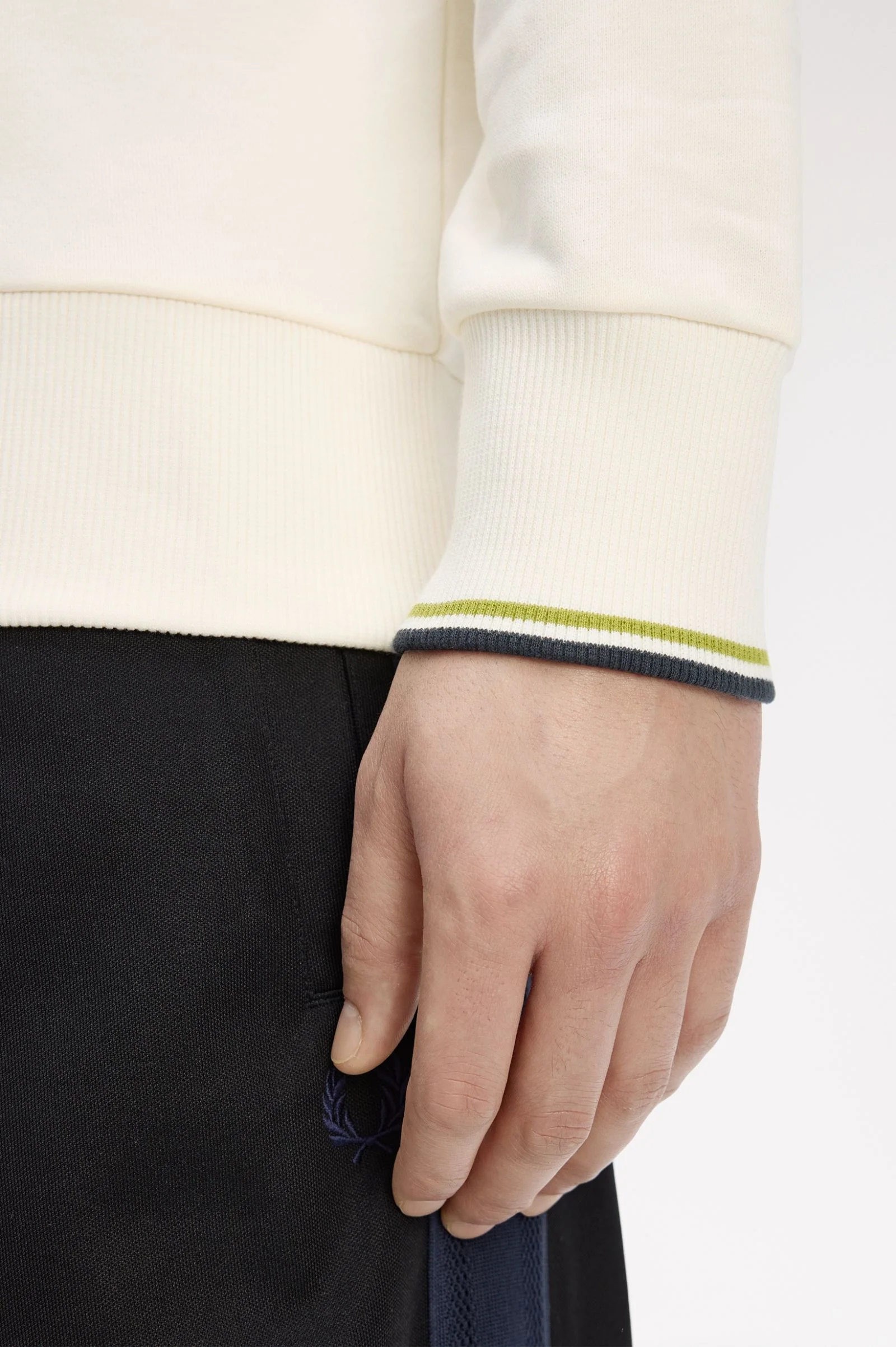 Fred Perry M3574 Half Zip Sweatshirt - 46A Ecru/Tennis Ball Yellow/Anchor Yellow - Image 3