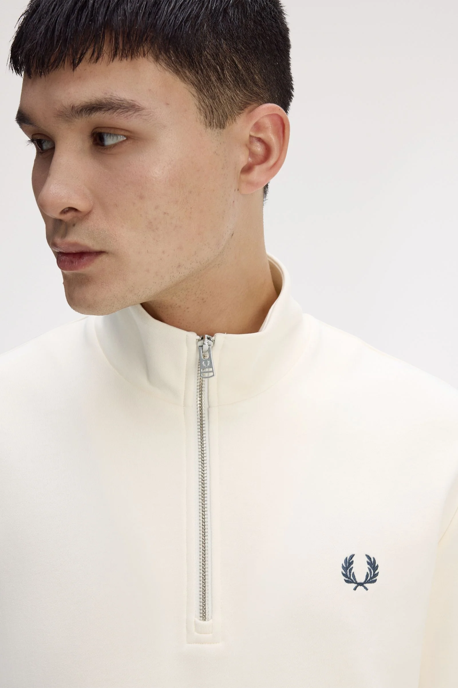 Fred Perry M3574 Half Zip Sweatshirt - 46A Ecru/Tennis Ball Yellow/Anchor Yellow - Image 4