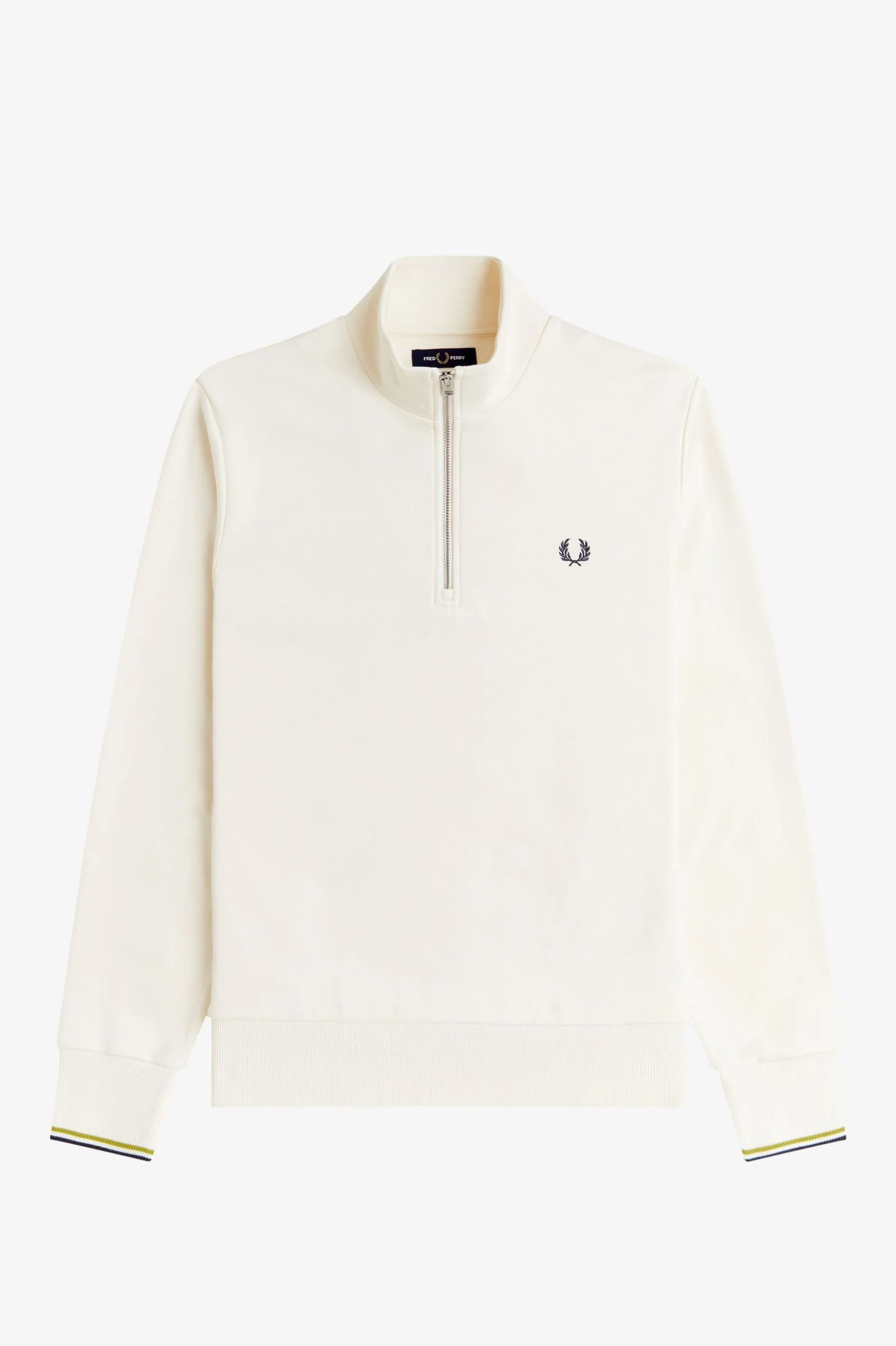Fred Perry M3574 Half Zip Sweatshirt - 46A Ecru/Tennis Ball Yellow/Anchor Yellow - Image 5