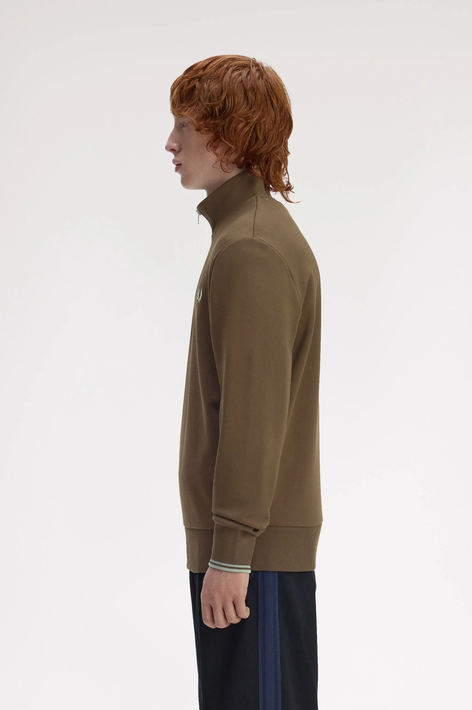 Fred Perry M3574 Half Zip Sweatshirt - 49A Burnt Tobacco/Stockport Blue - Image 2