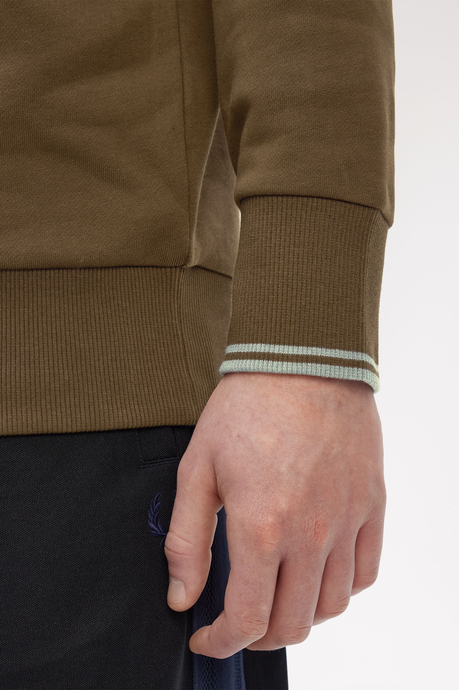 Fred Perry M3574 Half Zip Sweatshirt - 49A Burnt Tobacco/Stockport Blue - Image 3