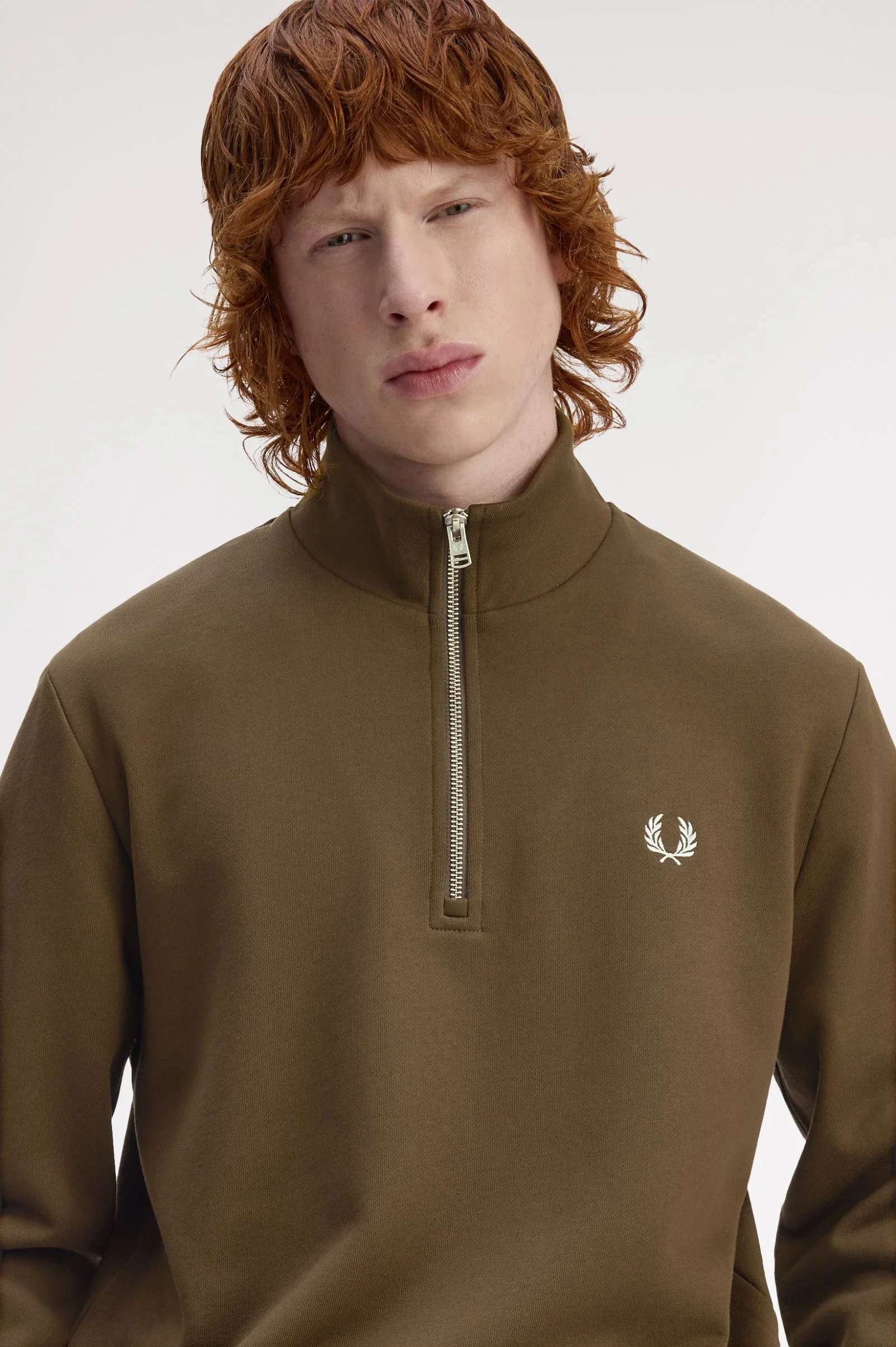 Fred Perry M3574 Half Zip Sweatshirt - 49A Burnt Tobacco/Stockport Blue - Image 4
