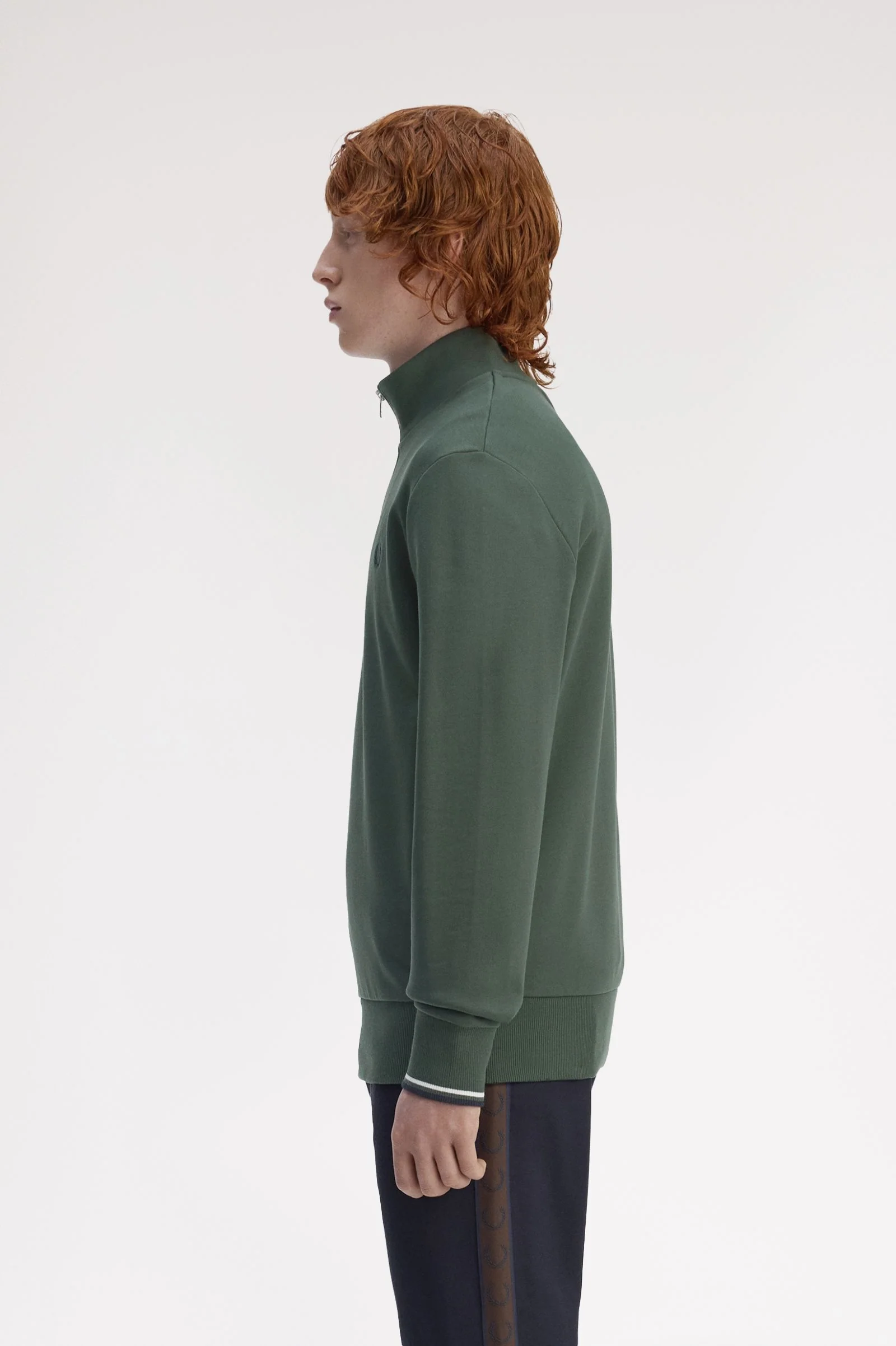 Fred Perry M3574 Half Zip Sweatshirt - 53A Court Green/Snow White/Navy - Image 2