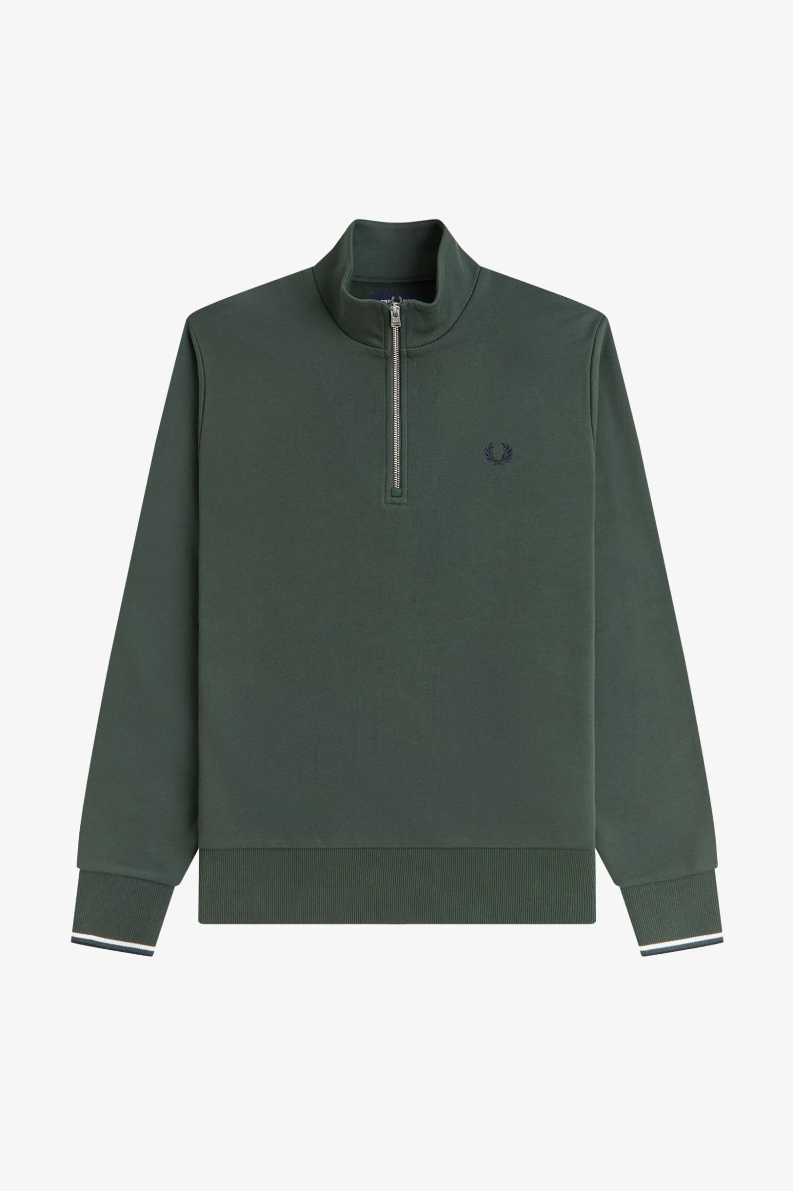 Fred Perry M3574 Half Zip Sweatshirt - 53A Court Green/Snow White/Navy - Image 5