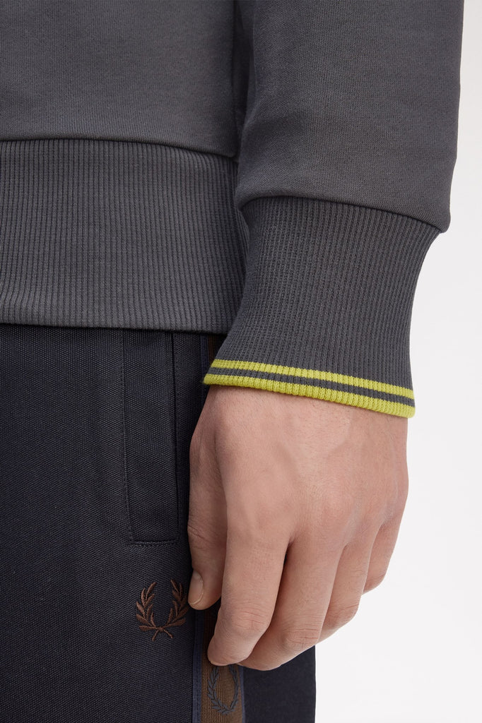 Fred Perry M3574 Half Zip Sweatshirt - 58A Anchor Grey/Tennis Ball Yellow - Image 3