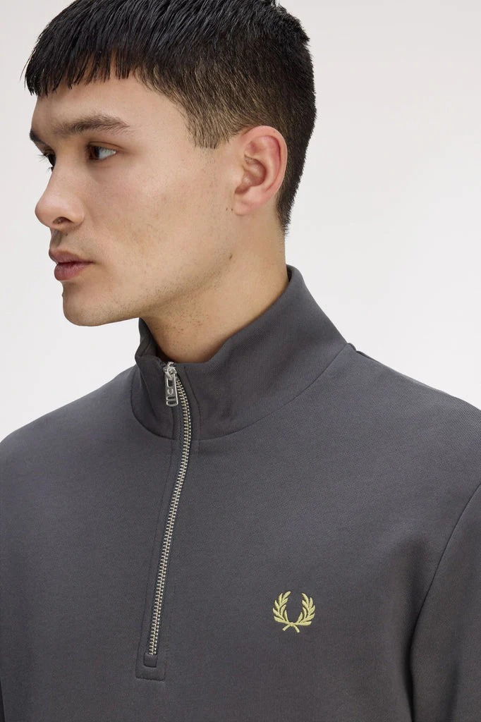 Fred Perry M3574 Half Zip Sweatshirt - 58A Anchor Grey/Tennis Ball Yellow - Image 4