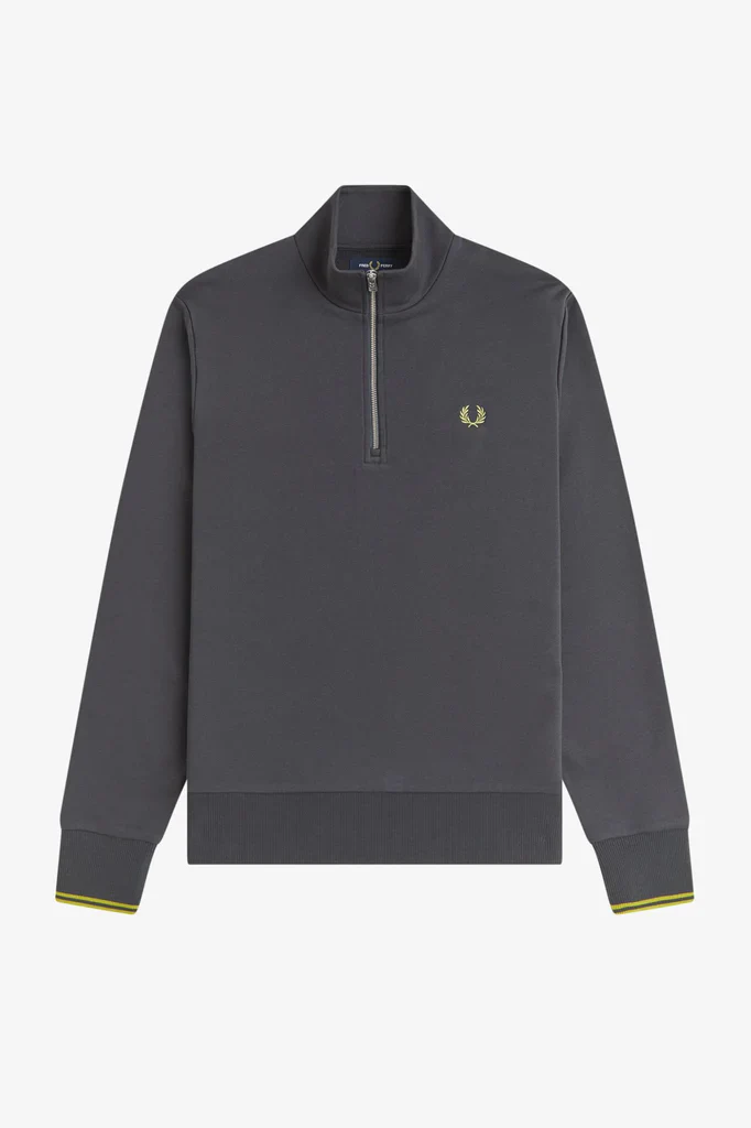 Fred Perry M3574 Half Zip Sweatshirt - 58A Anchor Grey/Tennis Ball Yellow - Image 5
