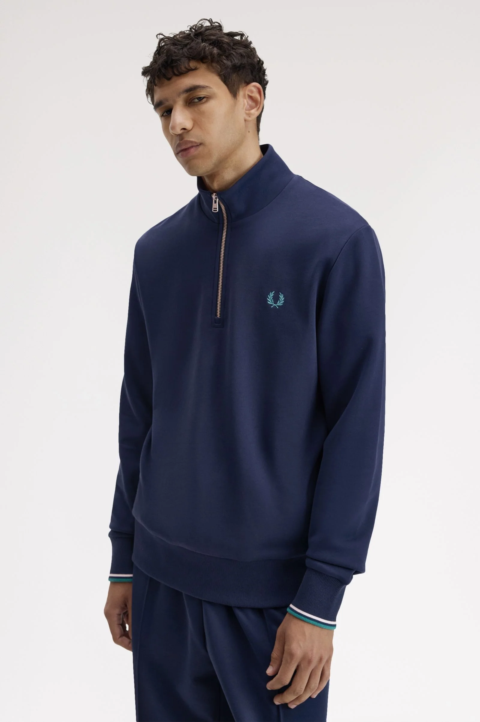 Fred Perry M3574 Half Zip Sweatshirt 86A - TNSBL/SNWHT/DPMT - Image 3