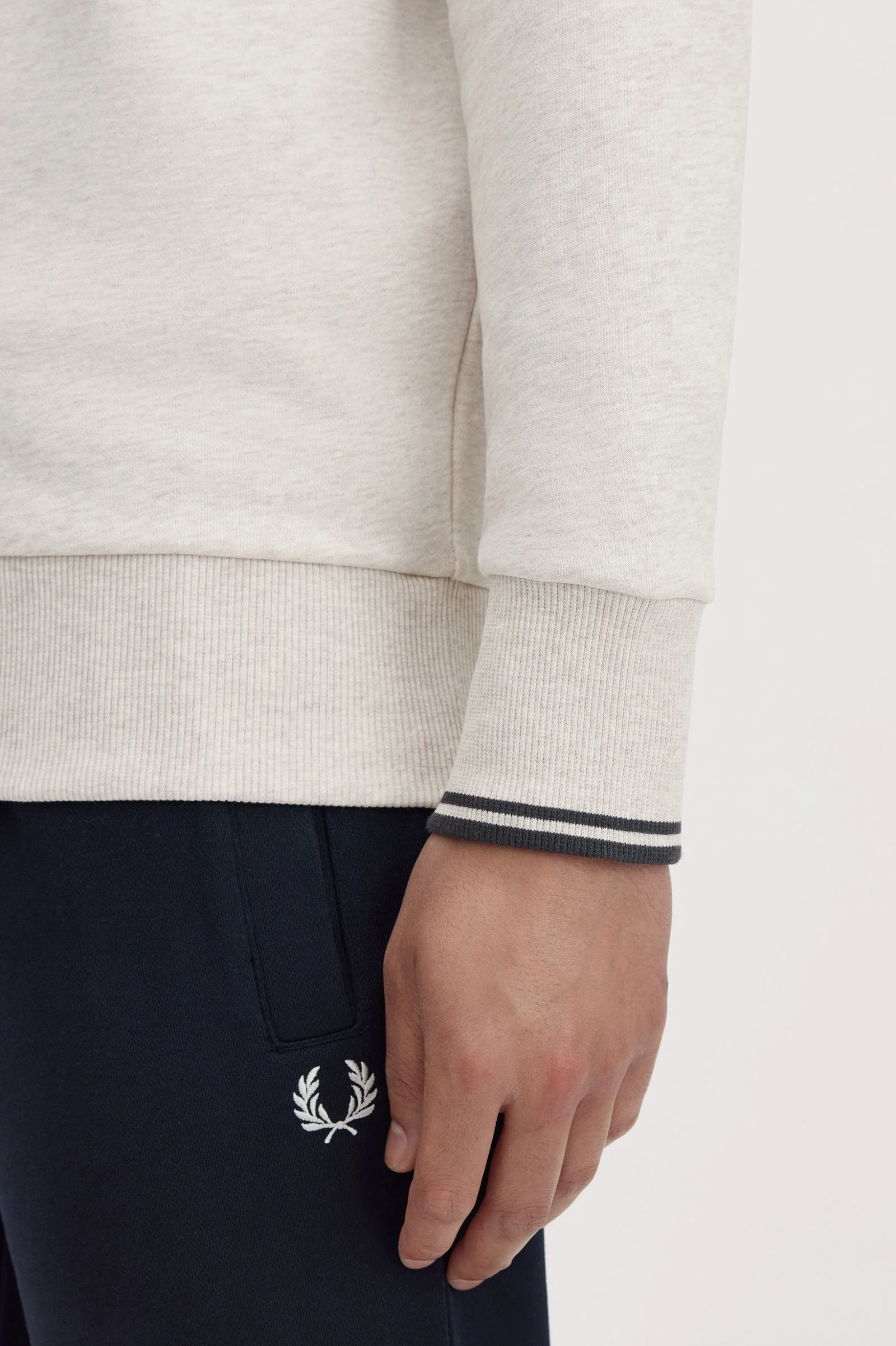Fred Perry M3574 Half Zip Sweatshirt - W50 Porridge Marl/Anchor Grey - Image 3